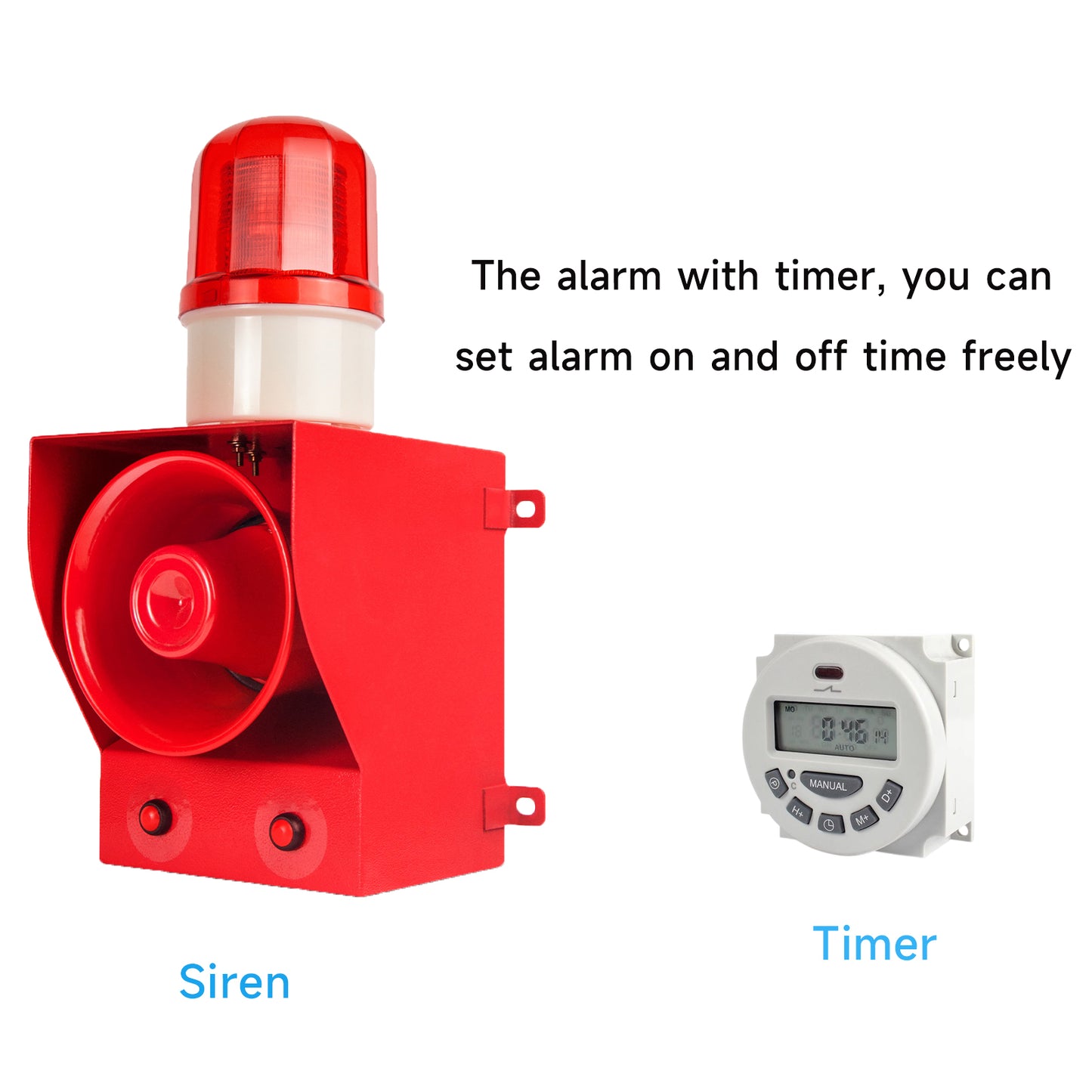 Security Outdoor ALarm Siren Loud 130dB IP65 Waterproof Adjustable Sound Alarm Systerm with Timer Emergency Siren Strobe Light SLA-05B1