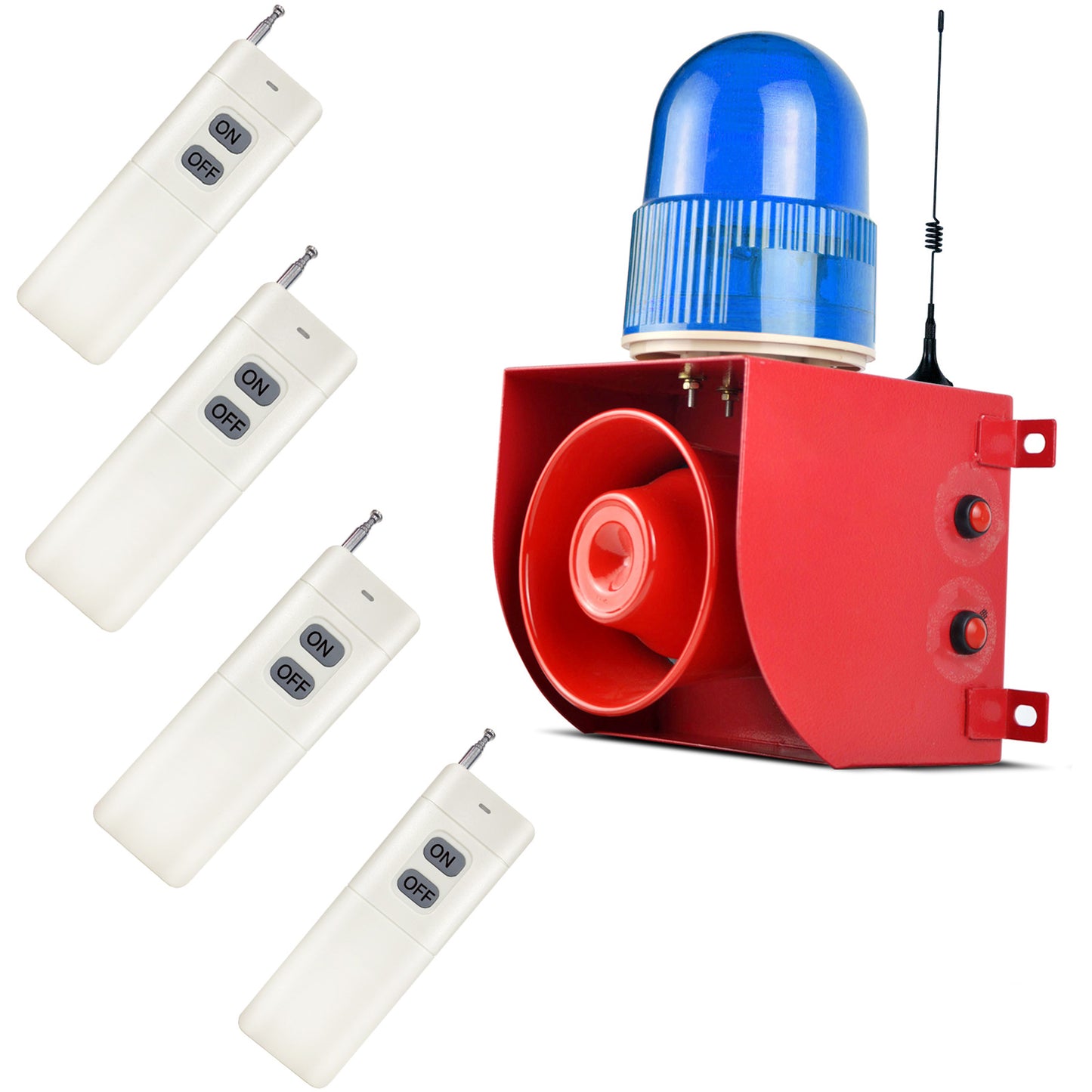 YASONG 1.2Mile/0.3Mile Outdoor Remote Control Alarm Siren, 120dB Loud Horn Adjustable with USB Port and 4 Remote Control IP65 Waterproof SLA-01HY-4