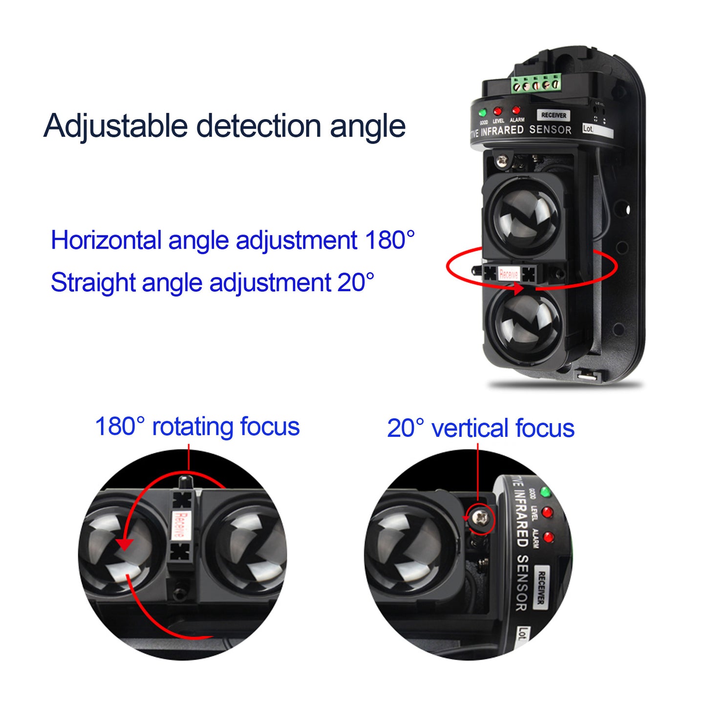 Industrial Dry Contact Alarm Siren with Infrared Beam Detector Outdoo Waterproof Adjust 130dB Sound Security Alarm Systerm for Factory Warehouse Garage Perimeter Protection