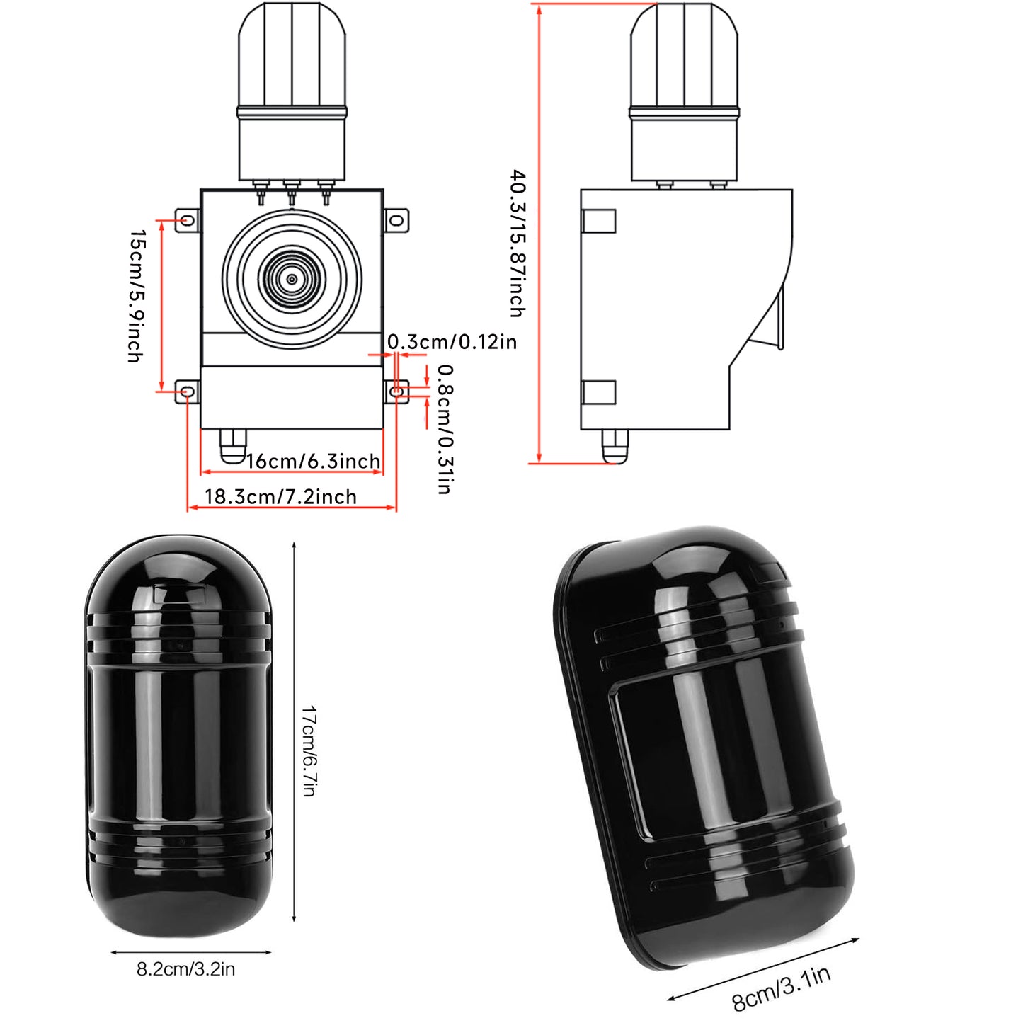 Industrial Dry Contact Alarm Siren with Infrared Beam Detector Outdoo Waterproof Adjust 130dB Sound Security Alarm Systerm for Factory Warehouse Garage Perimeter Protection