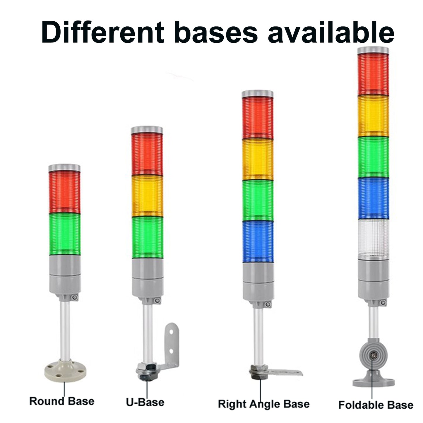 Tower Light Multilayers Stack Warning Lights with Sound or No Sound, 4 Types of Base, Flashing Light or Steady Light For Machine LTA-052W/T(J)
