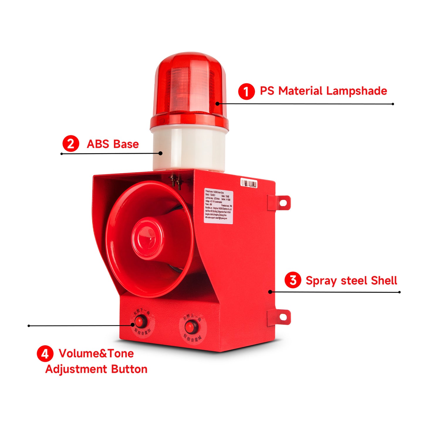 Security Outdoor ALarm Siren Loud 130dB IP65 Waterproof Adjustable Sound Alarm Systerm with Timer Emergency Siren Strobe Light SLA-05B1