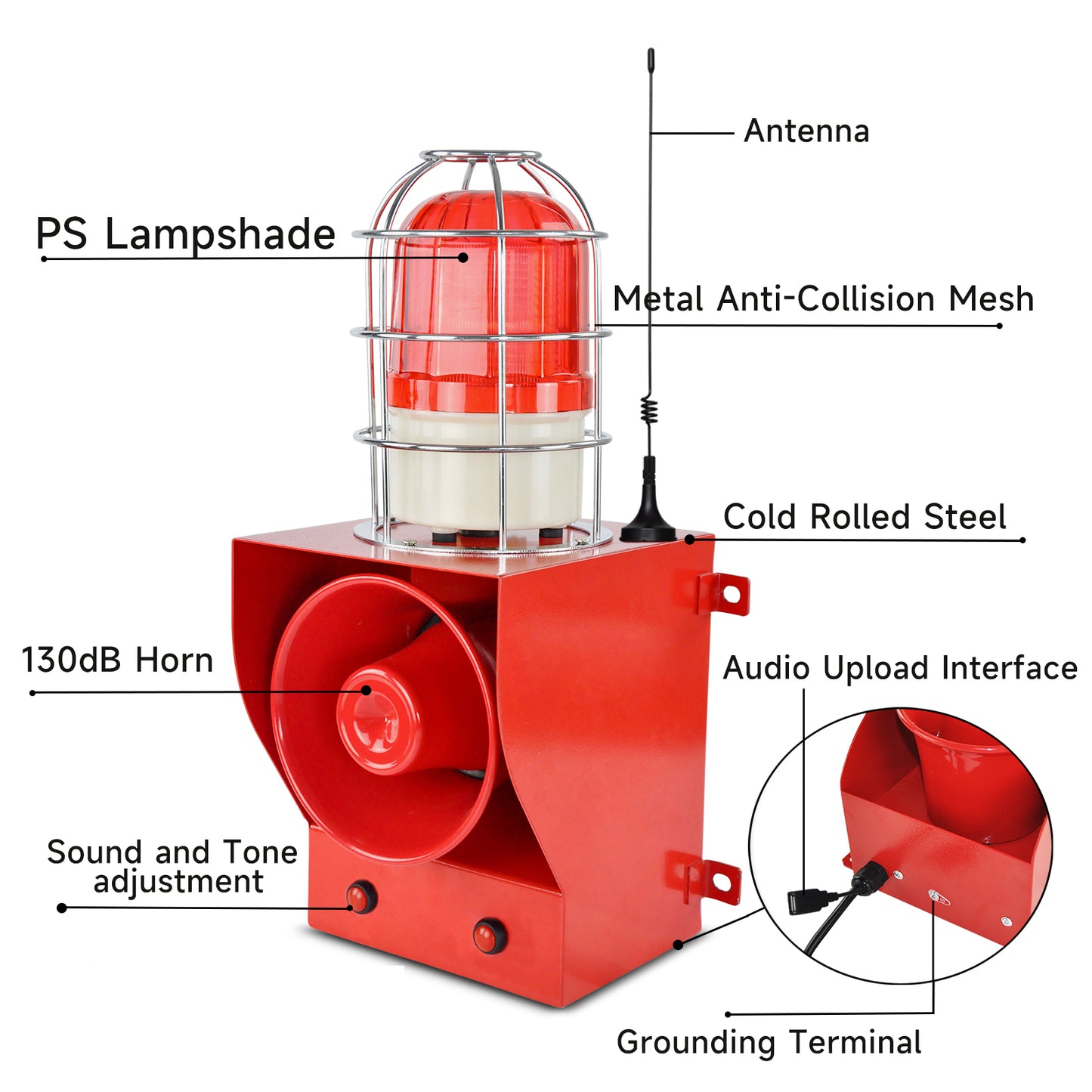 YASONG 0.3mile Remote Control Alarm Siren 45watts 130dB Sound 12 Tones Adjustable Emergency Siren Range of 100-150 Meters AC220SV SLA-05CY-500