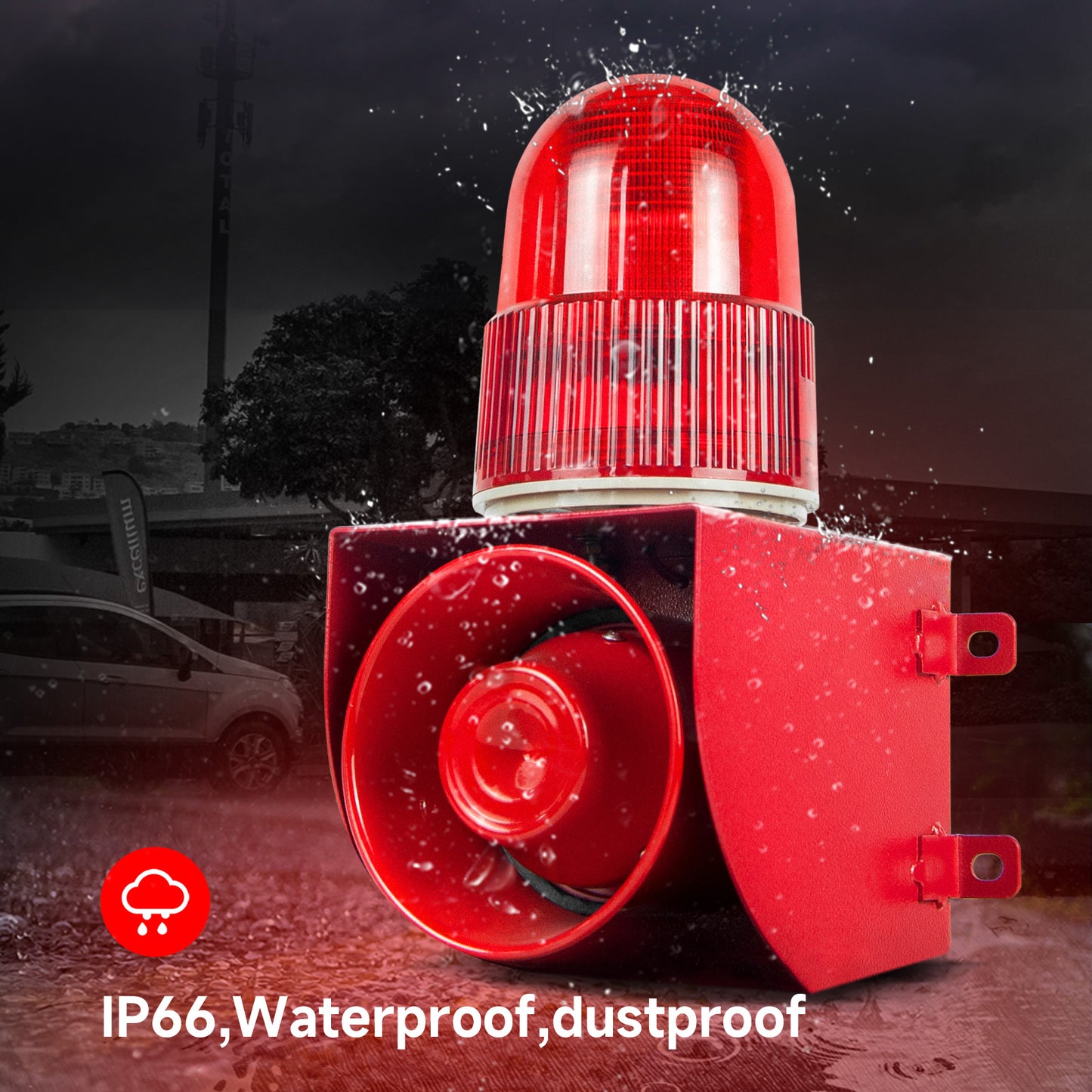 YASONG Industrial Outdoor Alarm Siren 120dB Horn IP66 Waterproof Security Siren with Strobe Light for Factory Port Dock Reservoir Shipyard SLA-01G