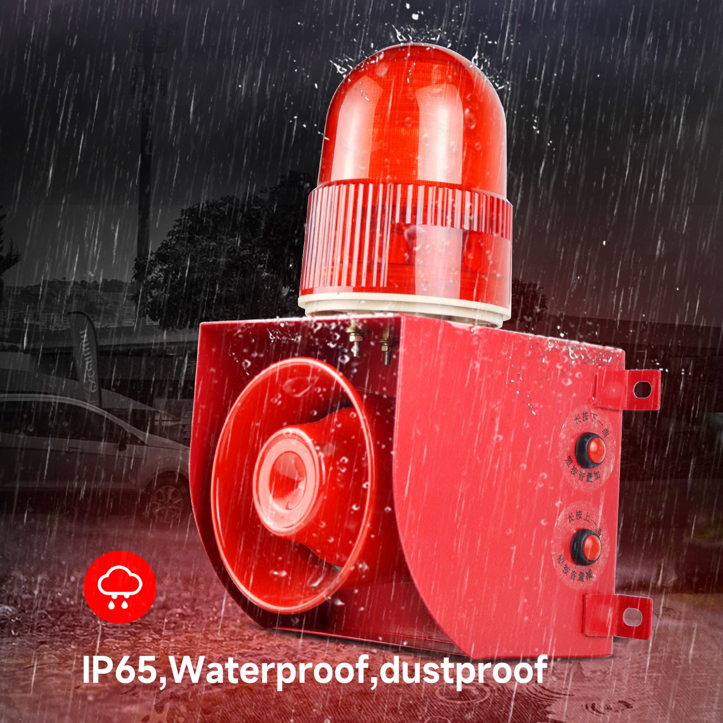 Industrial Siren Alarm with 100m Invisible Beam Infrared Sensor Detector 120dB Adjustable Tone Volume Outdoor Security Alarm for Factory Warehouse Garage