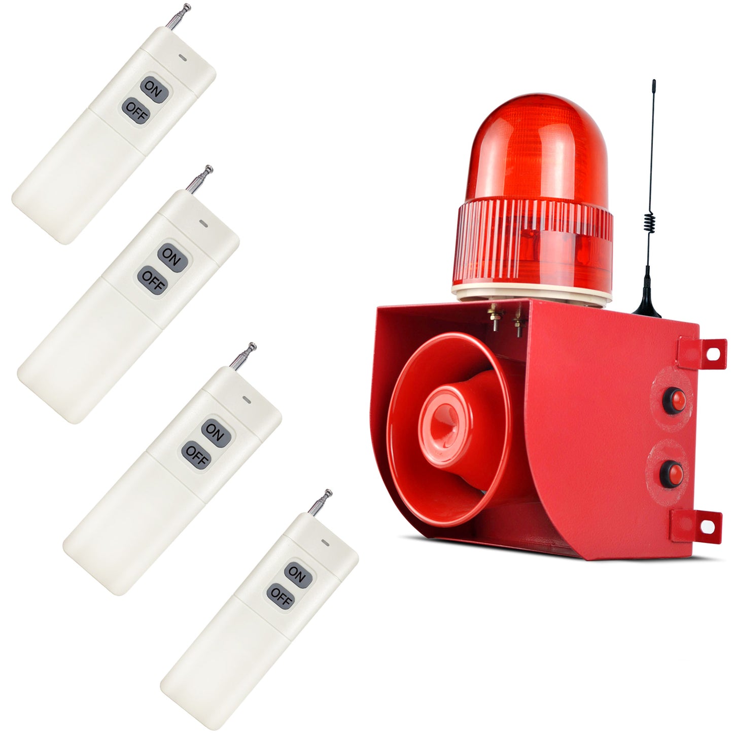 YASONG 1.2Mile/0.3Mile Outdoor Remote Control Alarm Siren, 120dB Loud Horn Adjustable with USB Port and 4 Remote Control IP65 Waterproof SLA-01HY-4