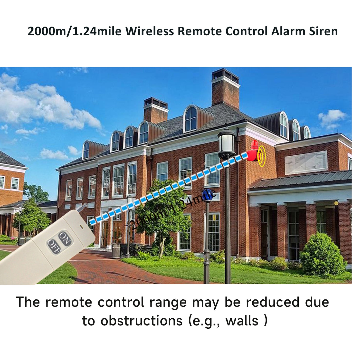 YASONG 2000m/1.24mile Remote Control Outdoor Alarm Siren 130dB 45Watt Emergency Security Siren with Strobe Light for School Factory Crane SLA-05AY