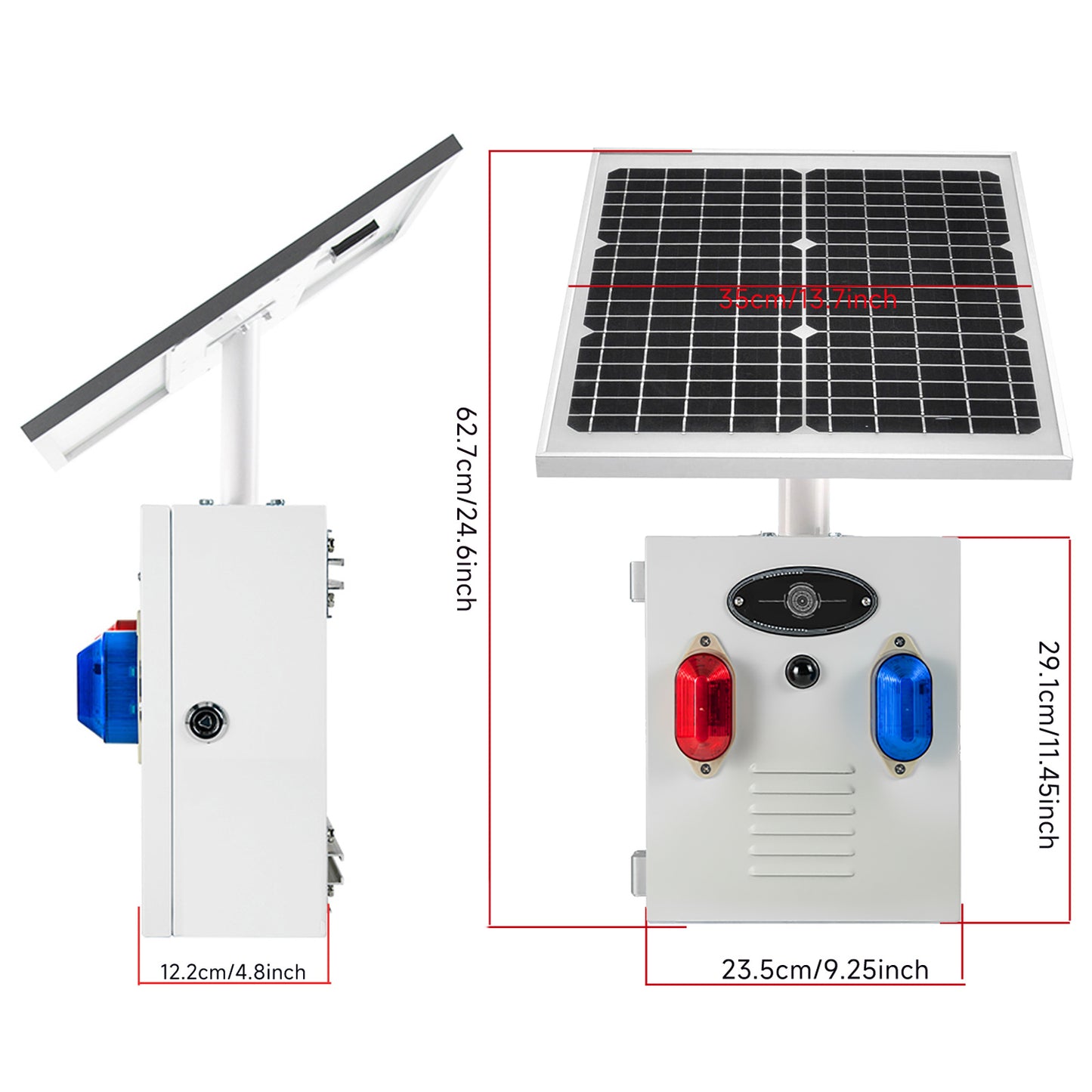 YASONG Solar Motion Sensor Alarm Siren Outdoor Motion Detector Alarm System with Red and Blue Strobe Light, 120dB Horn SLA-TYN02