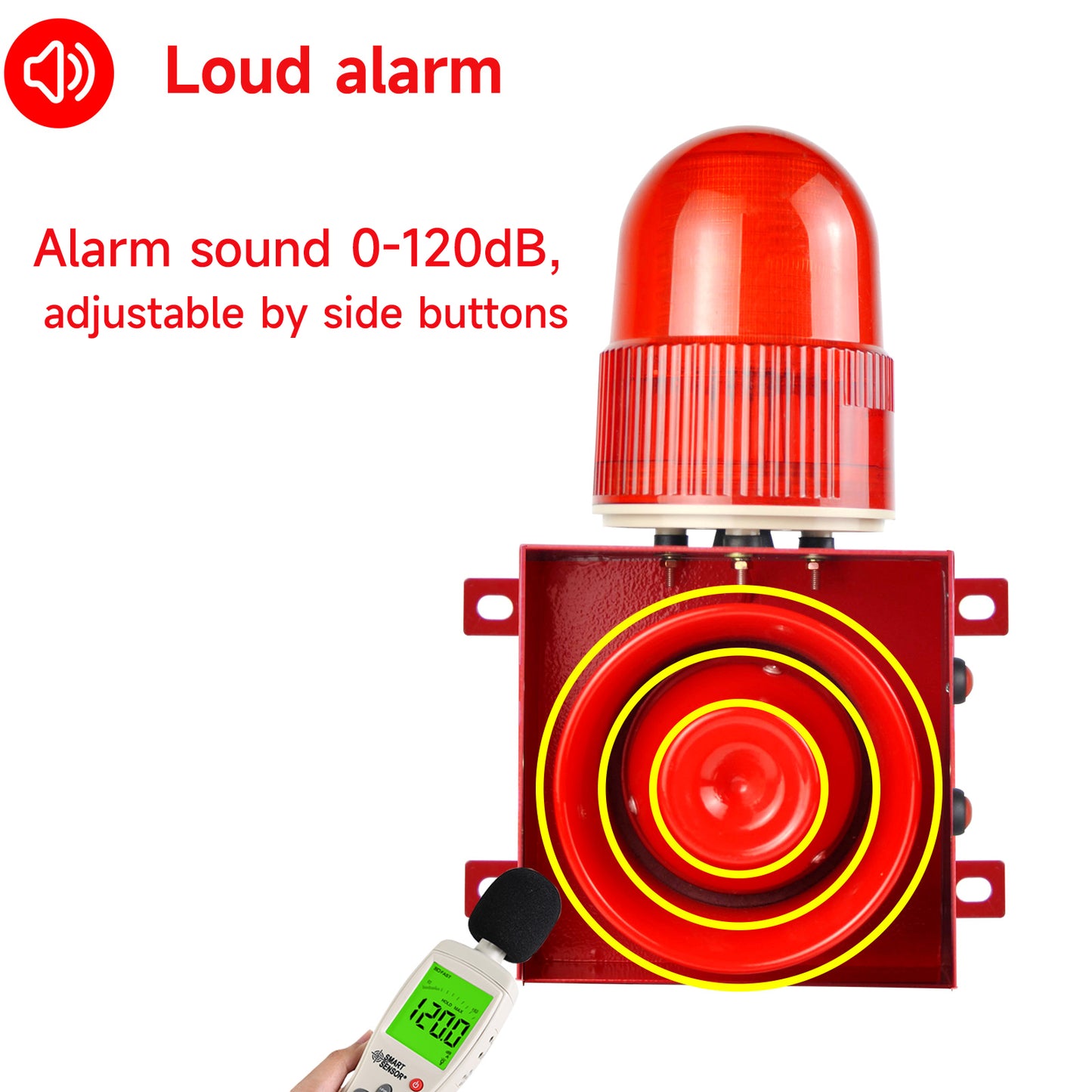 Industrial Siren Alarm with 100m Invisible Beam Infrared Sensor Detector 120dB Adjustable Tone Volume Outdoor Security Alarm for Factory Warehouse Garage