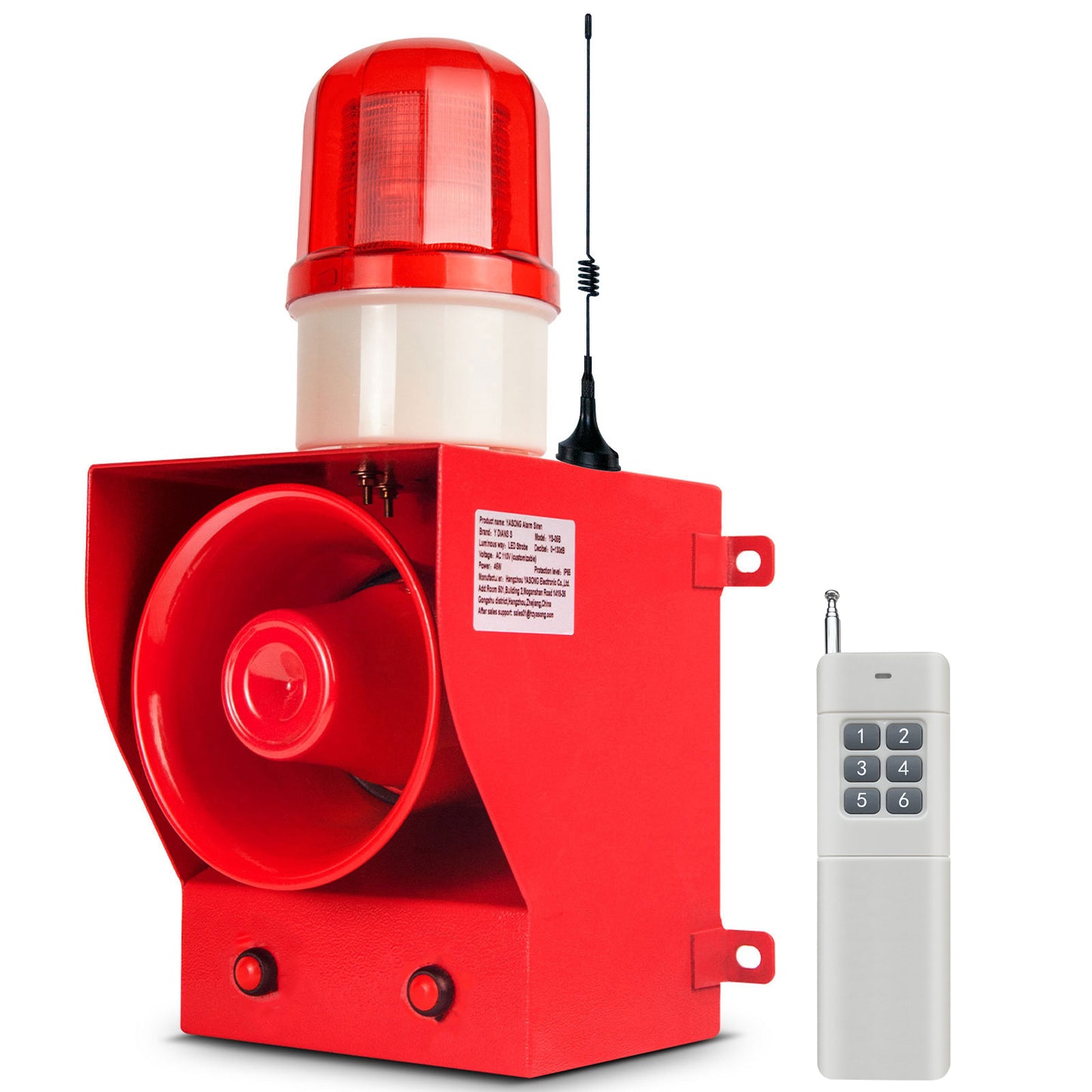 YASONG 500m Wireless Remote Control Siren Adjustable Volume Tone Waterproof 130dB Horn Security Alarm Systerm with LED Strobe Light SLA-05BY-500-6