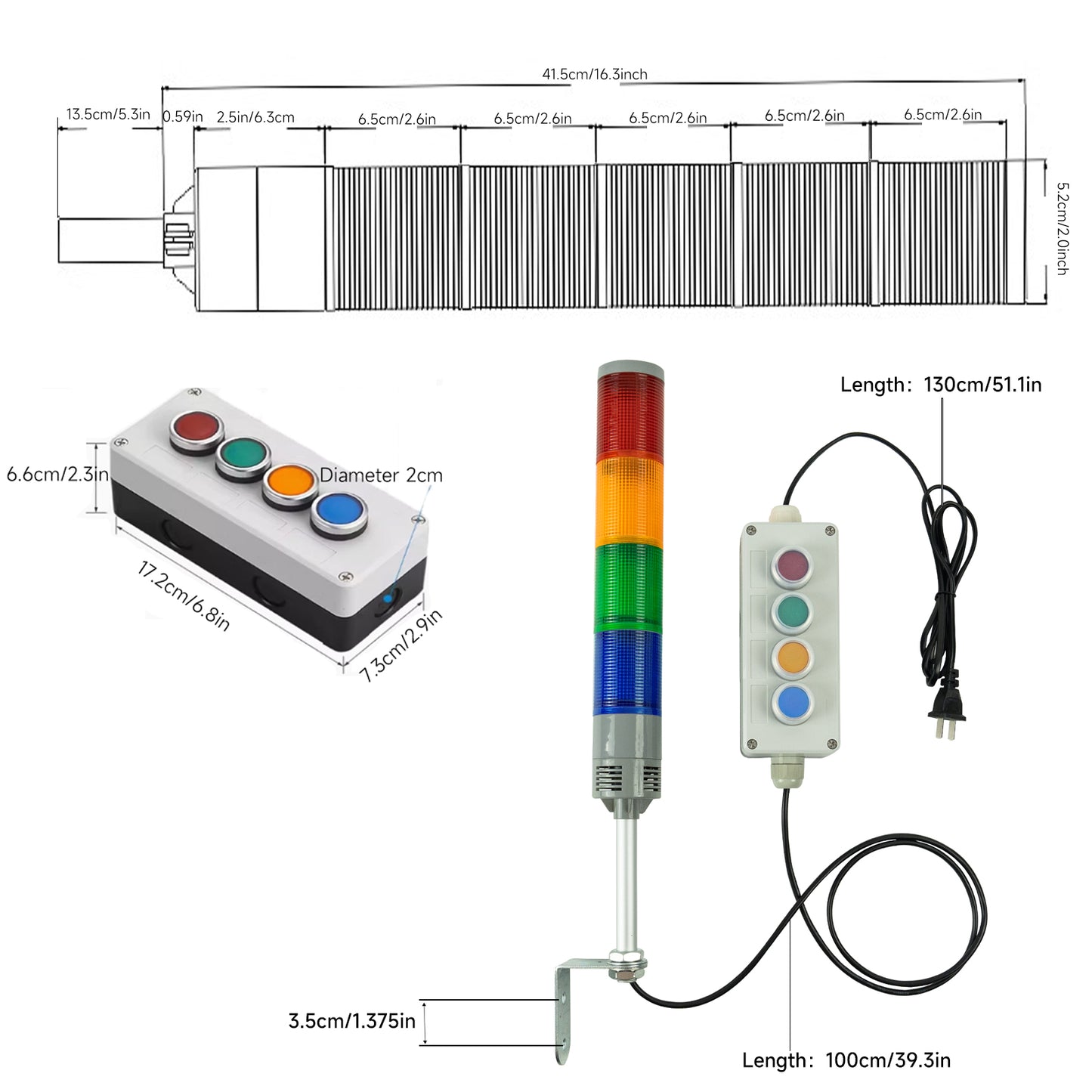 YSONG 4 Stack Super Bright LED Industrial Signal Tower Light Andon Lights with No Sound,Off-ON, or Flash, for Industrial, Warehouse, Indoor