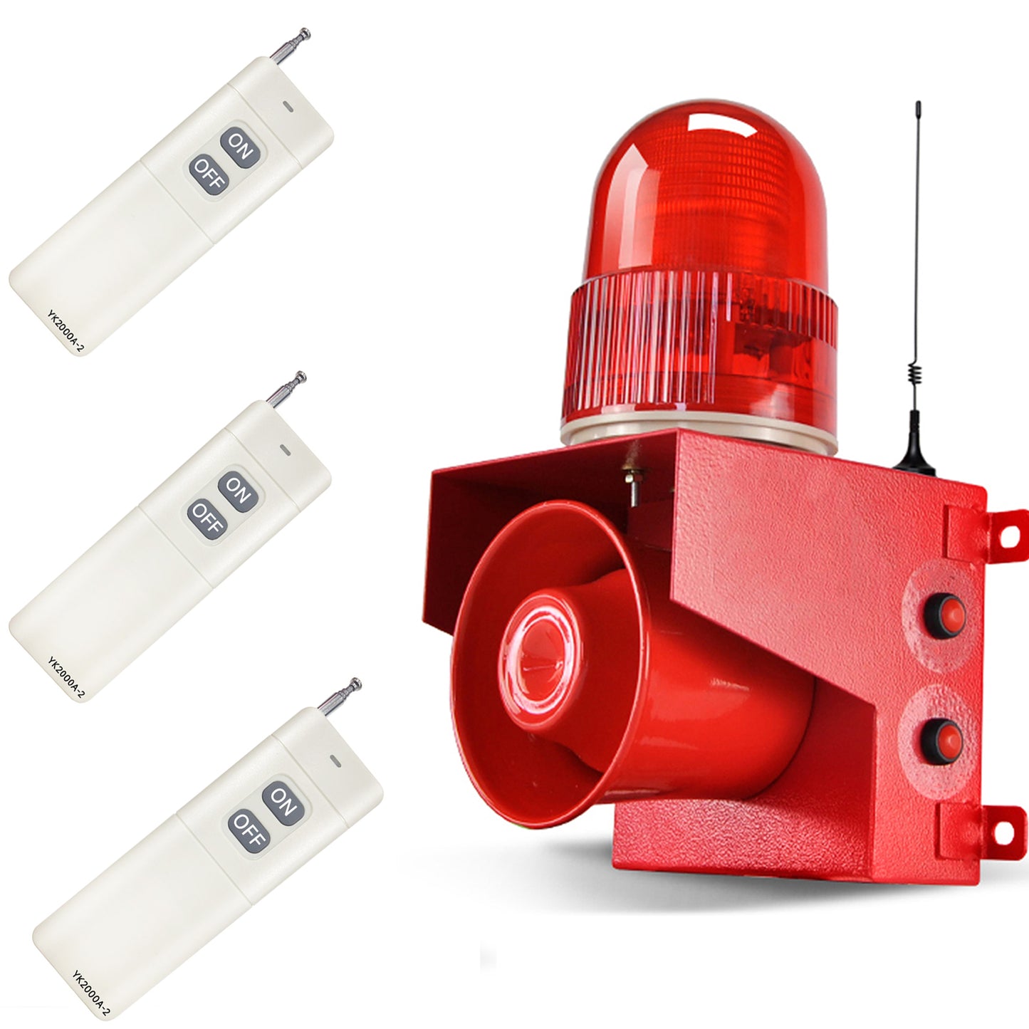 Outdoor Wireless Remote Control Alarm Siren 120dB Loud Horn 1.24mile Industrial Emergency Security Adjust Volume Indoor Siren Light with 3 Remote Controller SLA-01TY-2000-3