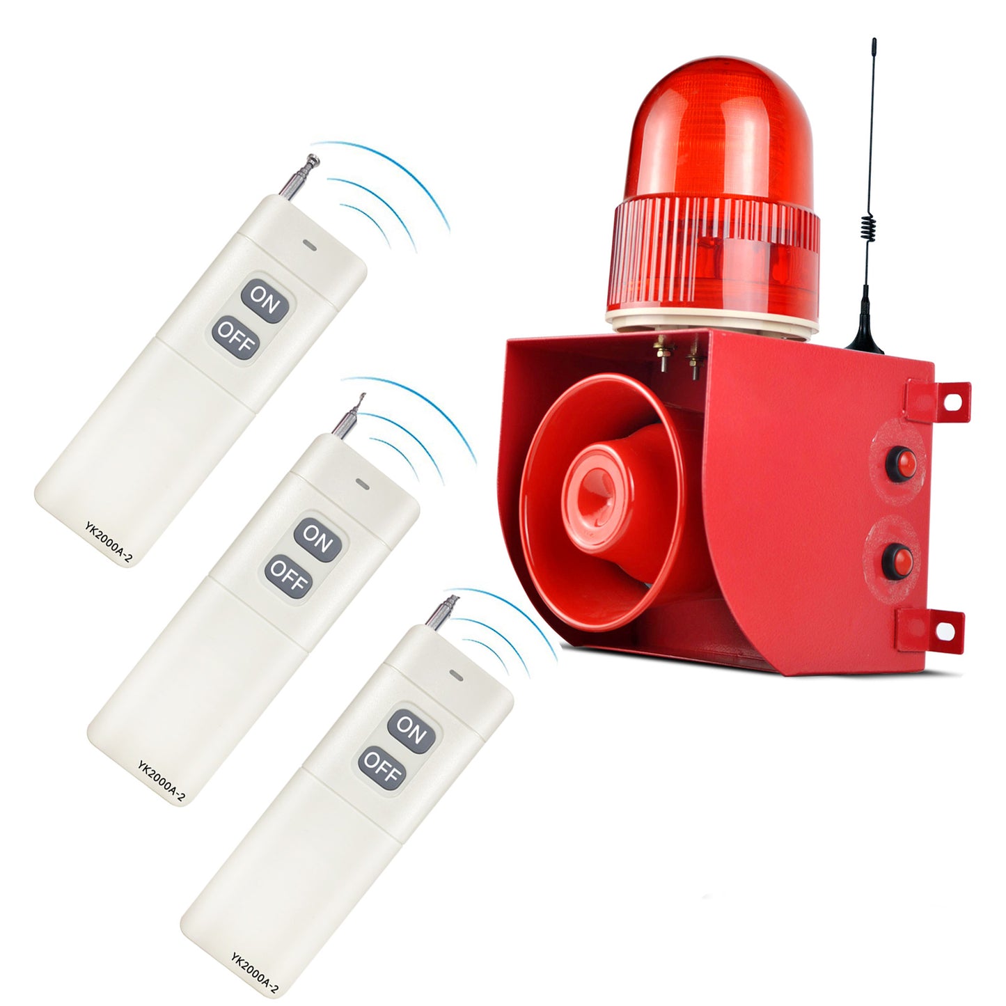 YASONG 1.2mile/2000m Remote Control Alarm Siren 120dB Horn Adjustable Outdoor Sirens with USB Port and 3 Remote Control SLA-01HY-2000-3