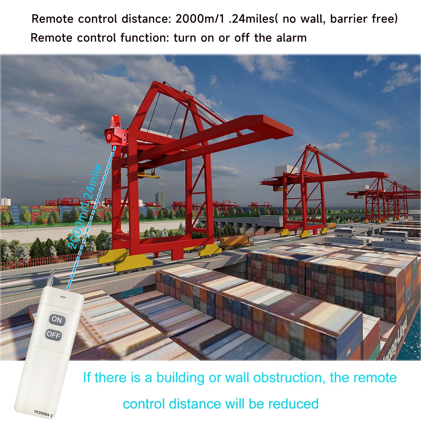 Industrial Remote Control Siren Alarm Wireless Outdoor 120dB Loud Horn Emergency Safety Alarm with 4 Remote Controller, Adjust Volume and Tone, 1.2mile Remote distance, Strobe Light SLA-01TY-2000-4