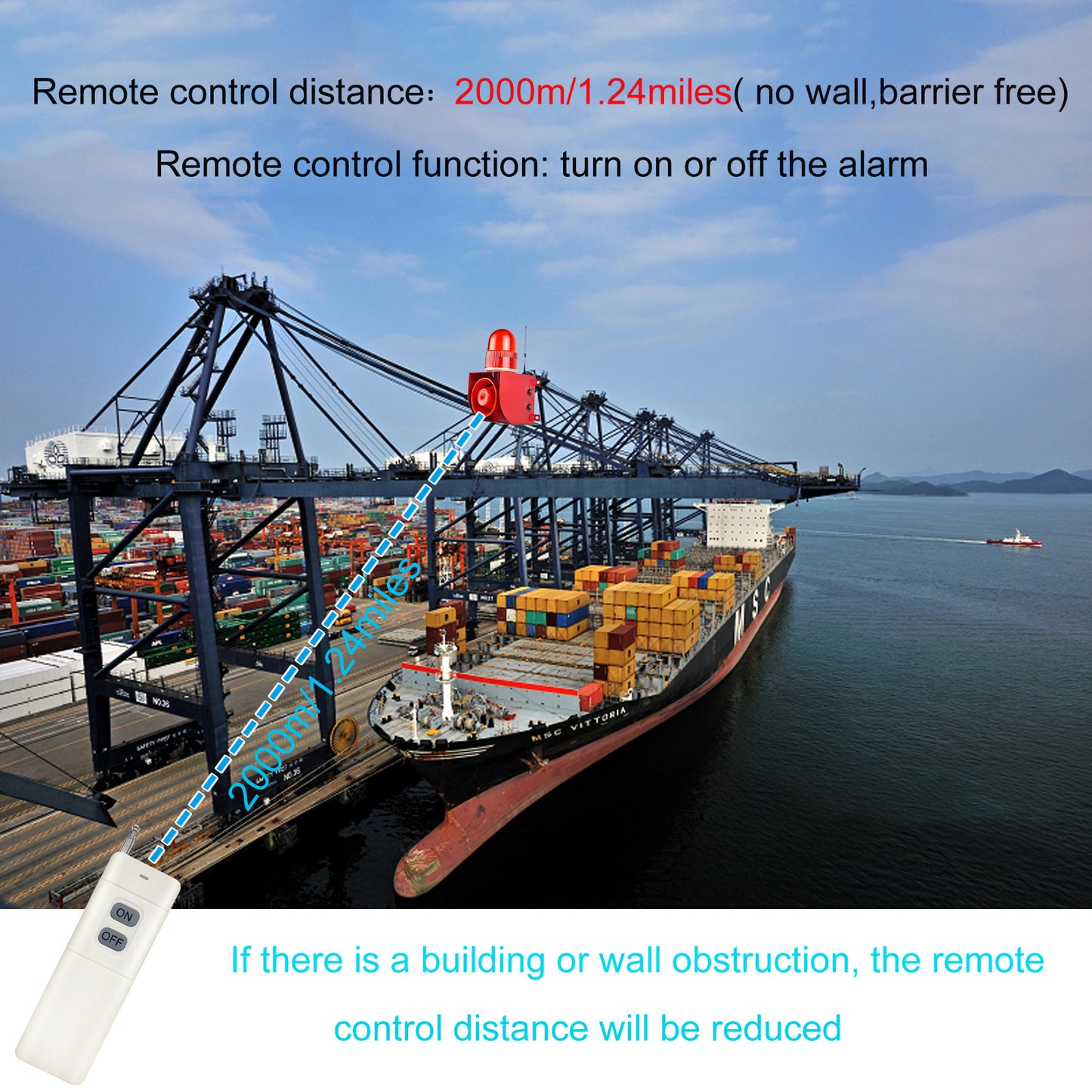 YASONG 1.2mile/2000m Remote Control Alarm Siren 120dB Horn Adjustable Outdoor Sirens with USB Port and 3 Remote Control SLA-01HY-2000-3