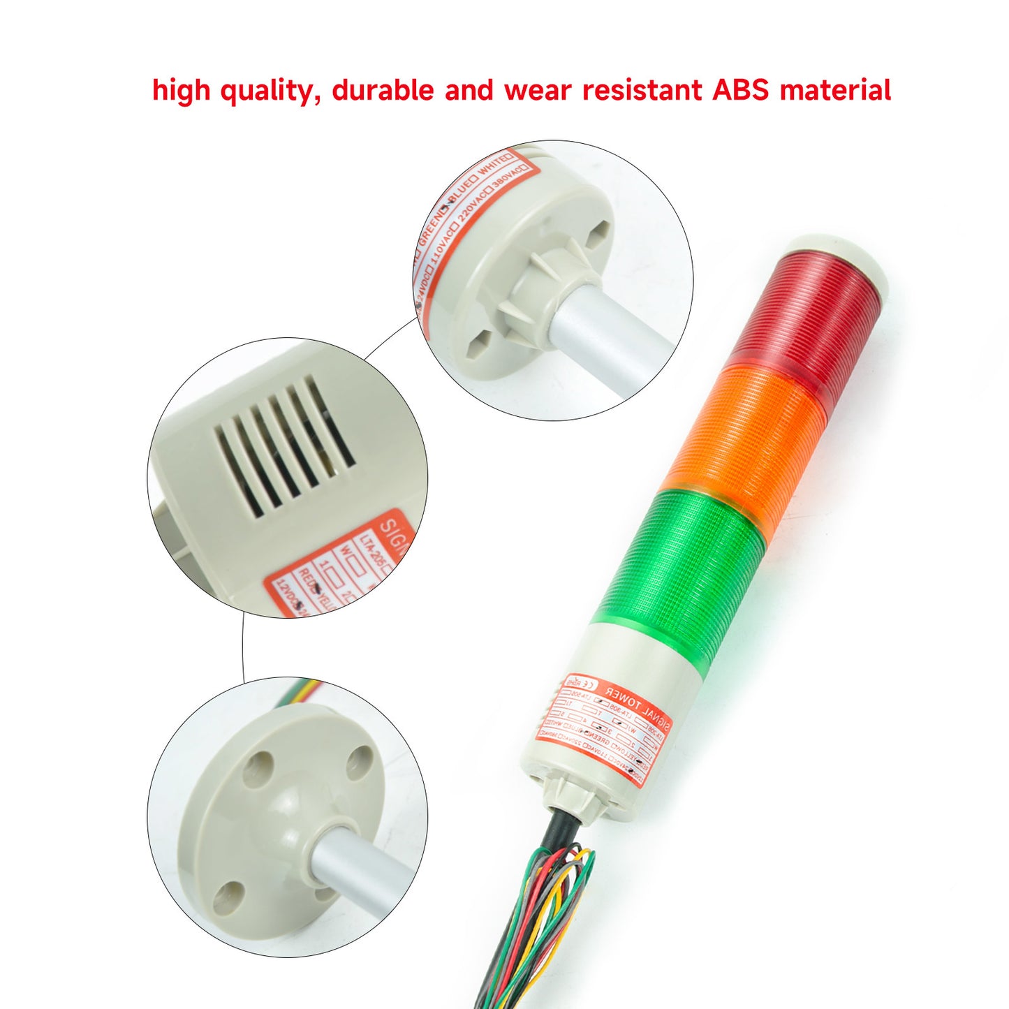 Tower Light IP44 Waterproof LED Multilayers Stack Warning Lights with Sound or No Sound , Round Bottom, Flashing or Steady For Machine LTA-505T/W(J)