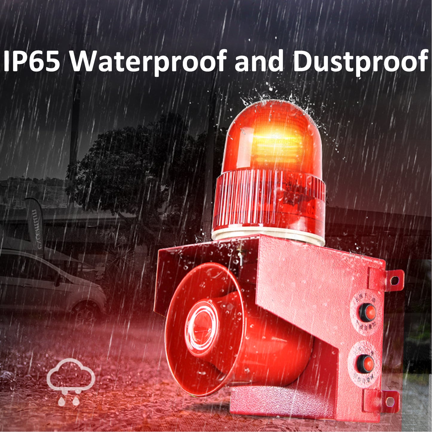 YASONG Alarm Siren Adjustable Tone Volume 120dB Loud Horn 25W Outdoor Security Siren with LED Strobe Light for Port, Dock and Reservoir SLA -01T
