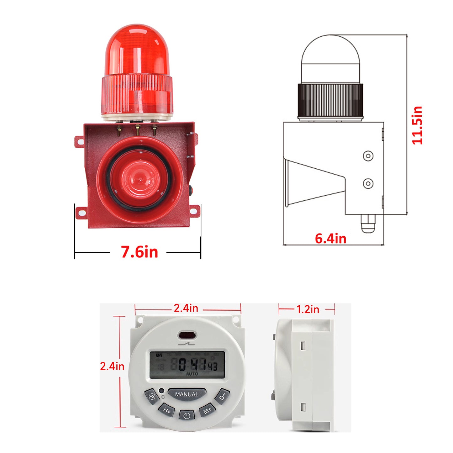 YASONG Timeable Alarm Siren Waterproof 120dB Horn Emergency Security Sirens with Timer, LED Strobe Light for Factory Workshop School SLA-01T1
