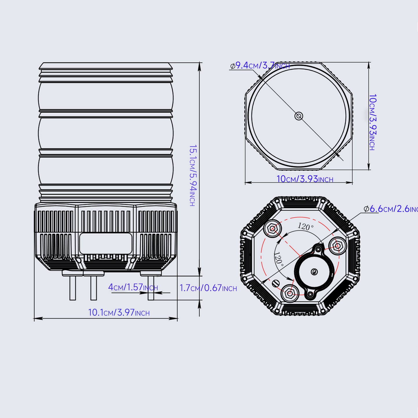 YASONG IP66 Waterproof Strobe Siren Light Shockproof Superbright 36 LED Blue Industrial Warning Flashing Beacon Light with Buzzer or No Sound