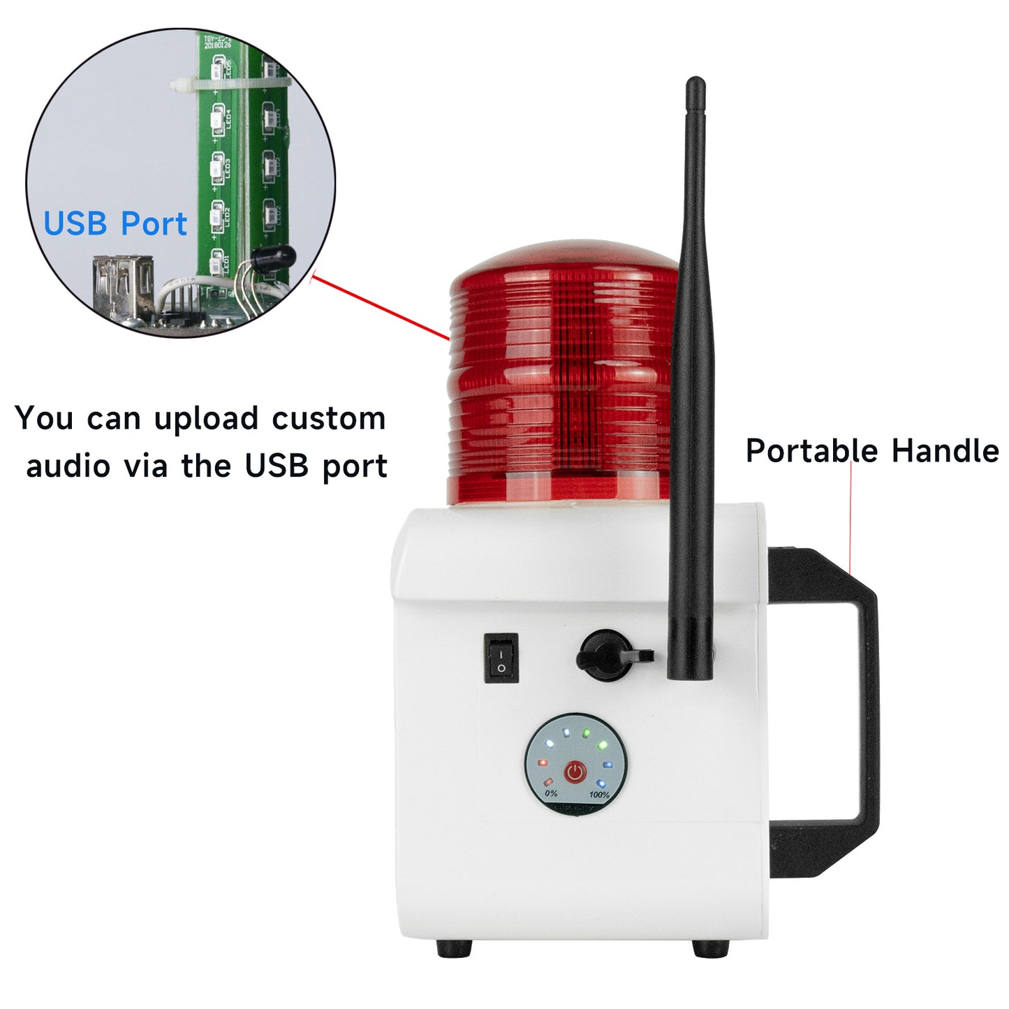 YASONG Portable Rechargeable Wireless Remote Control Alarm Siren 2km(1.24mi) Remote Distance Waterproof 120dB Siren with Lithium Battery SLA-800BY