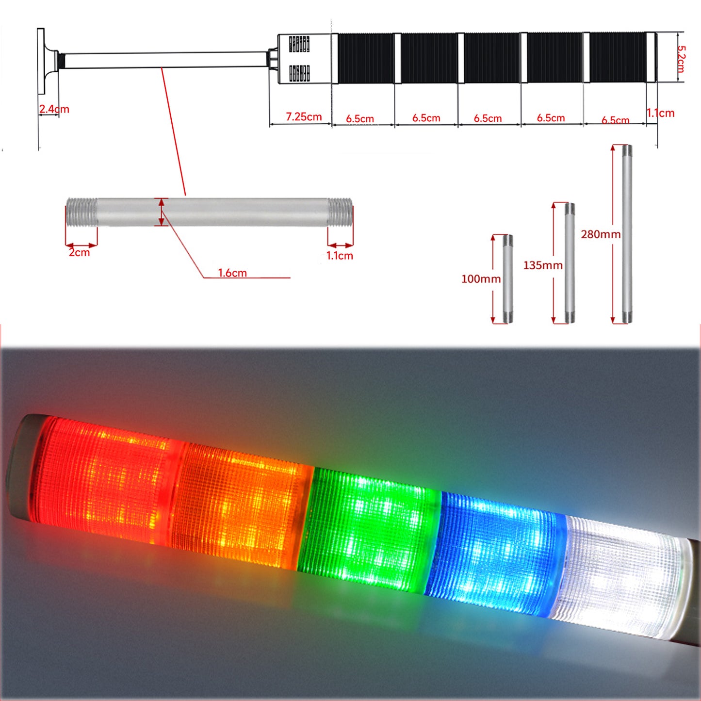 Tower Light IP44 Waterproof LED Multilayers Stack Warning Lights with Sound or No Sound , Round Bottom, Flashing or Steady For Machine LTA-505T/W(J)