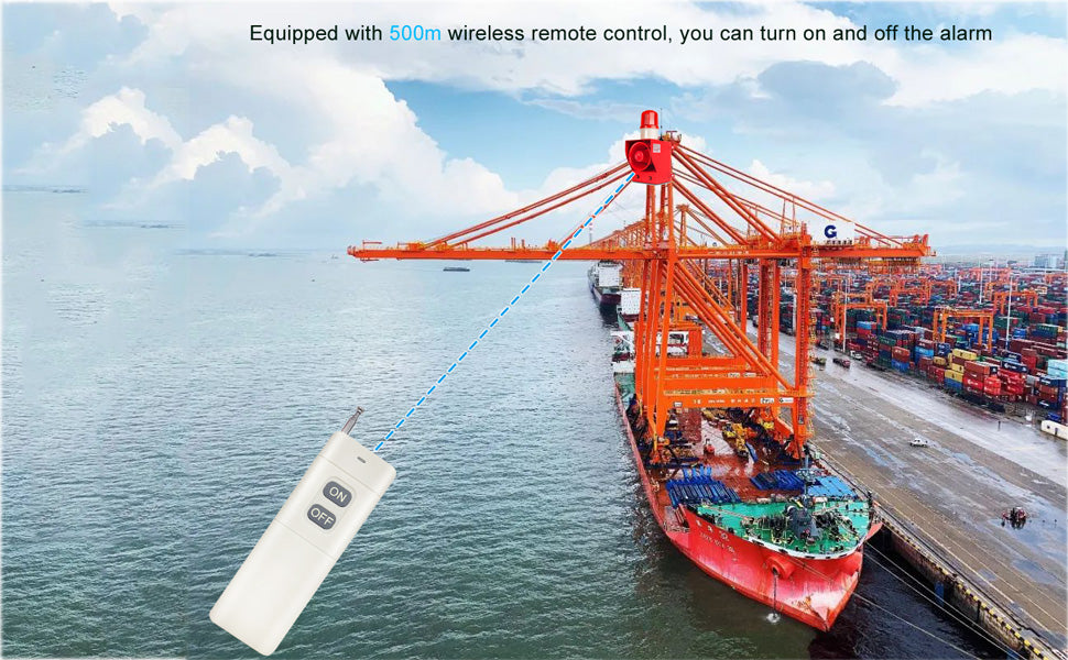 YASONG 500m Remote Control Alarm Siren 130dB Outdoor Industrial Security Emergency Siren with Beacon Light Tone Volume Adjustable SLA-05BY