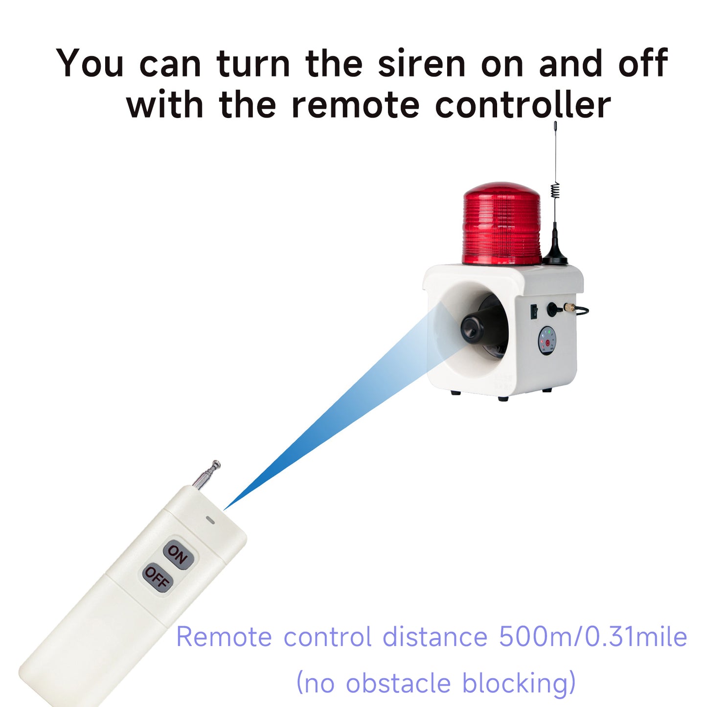 YASONG Portable Rechargeable Wireless Remote Control Alarm Siren 500m(0.31mi) Remote Distance Waterproof 120dB Siren with Adjust Volume and Tone, Lithium Battery SLA-800BY-500