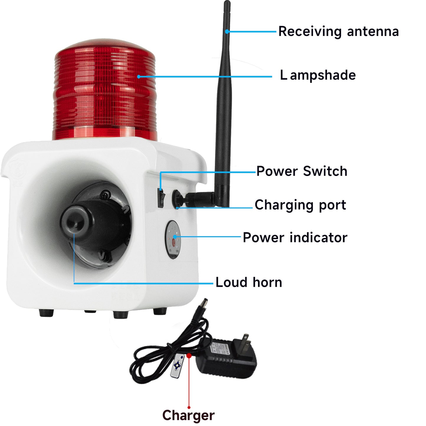 YASONG Portable Rechargeable Wireless Remote Control Alarm Siren 2km(1.24mi) Remote Distance Waterproof 120dB Siren with Lithium Battery SLA-800BY