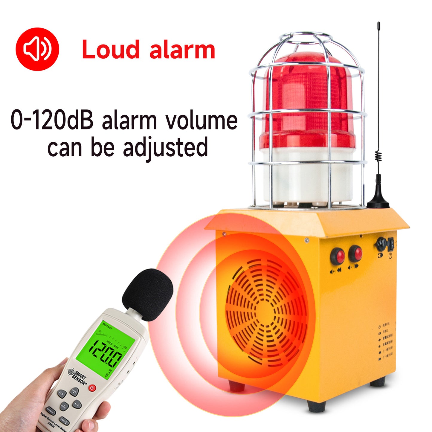 YASONG Outdoor Portable Rechargeable Wireless Remote Control Alarm Siren 2km(1.24mi) Remote Distance 120dB Loud Horn Adjust Sound and Tone with 5000mAh Lithium Battery AC100-240V SLA-1509Y