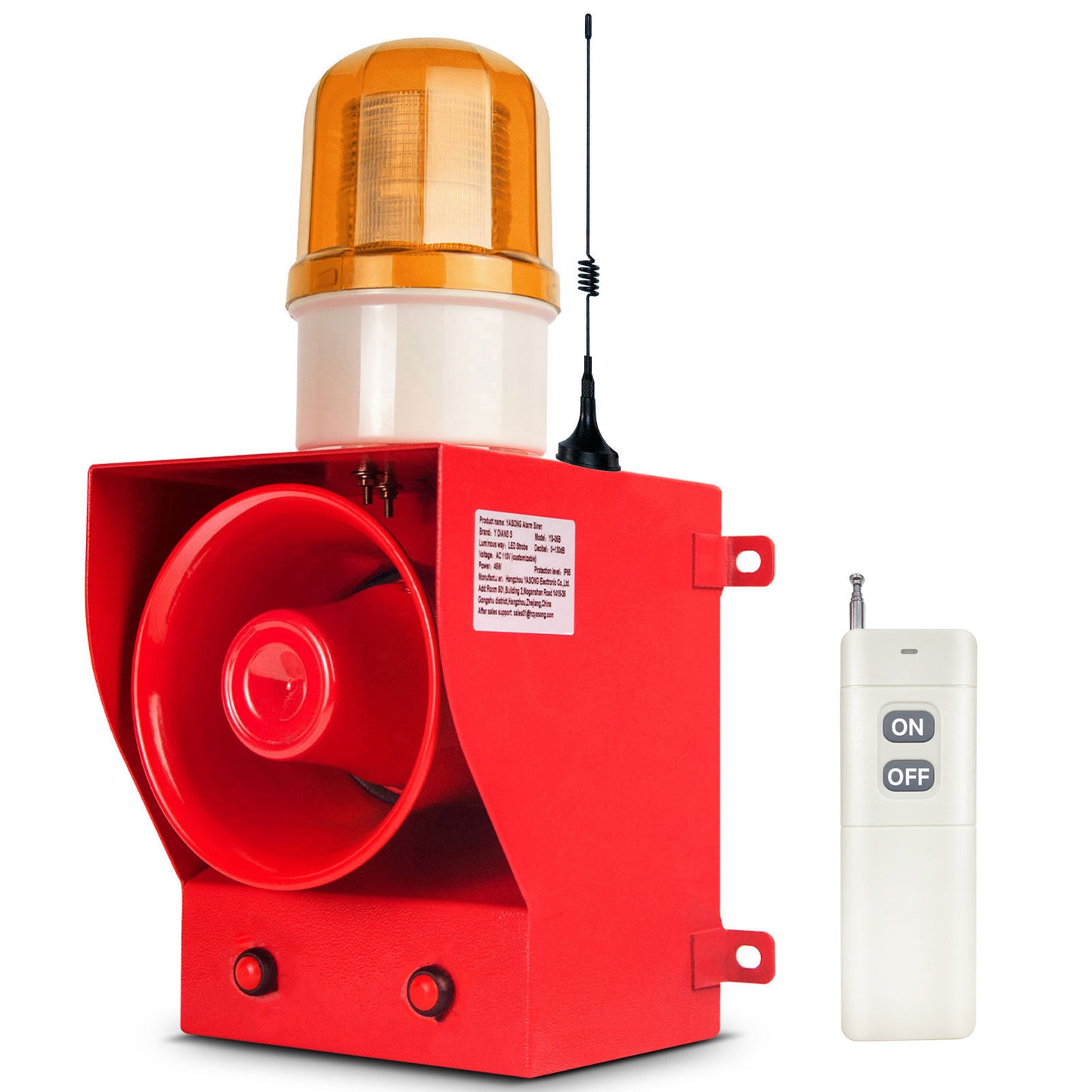 YASONG 2000m Remote Control Alarm Siren 130dB Horn Outdoor Emergency Industrial Security Sirens with Strobe Light Tone Volume Adjustable SLA-05BY