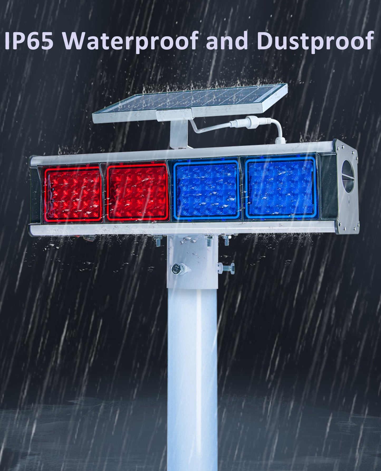 YASONG Solar Motion Detection Strobe Light Warning Light IP65 Waterproof 120dB LED Red and Blue Double-sided Flashing Lights Motion Sensor Alarm Siren for Traffic, Road Construction, Farm, Yard