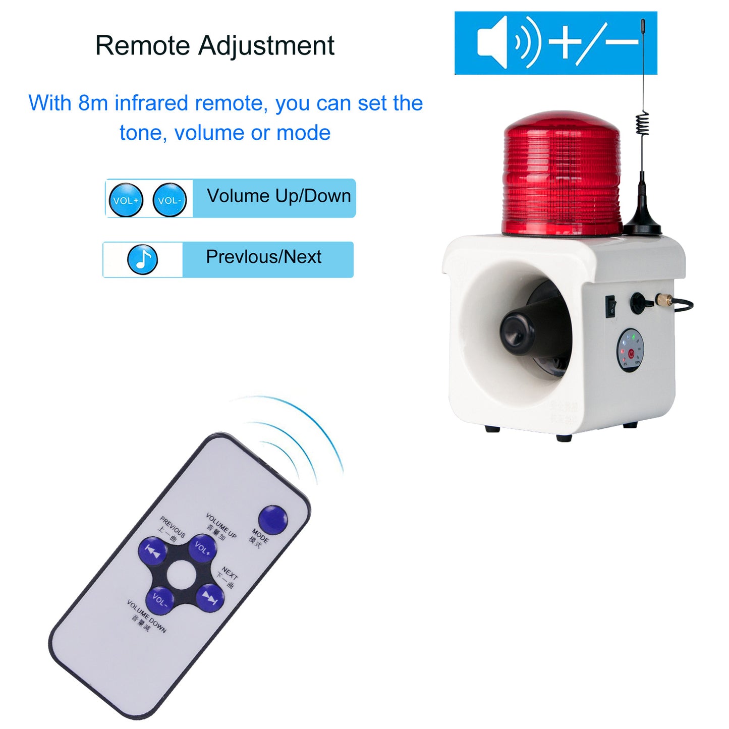 YASONG Portable Rechargeable Wireless Remote Control Alarm Siren 500m(0.31mi) Remote Distance Waterproof 120dB Siren with Adjust Volume and Tone, Lithium Battery SLA-800BY-500
