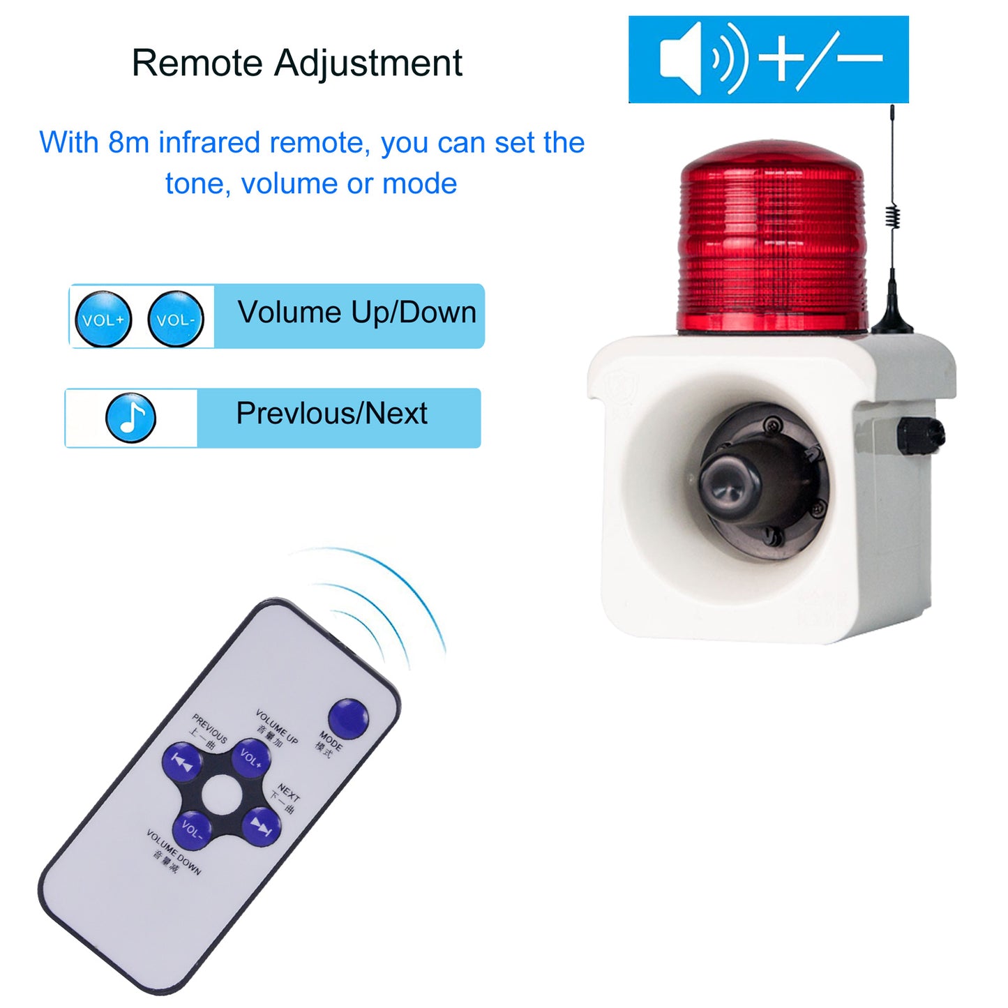 YASONG Wireless Remote Control Alarm Siren(2000m/500m), LED Strobe Warning Light 120dB Horn Power 15W for Loss Prevetion, Warehouse Factory SLA-800Y