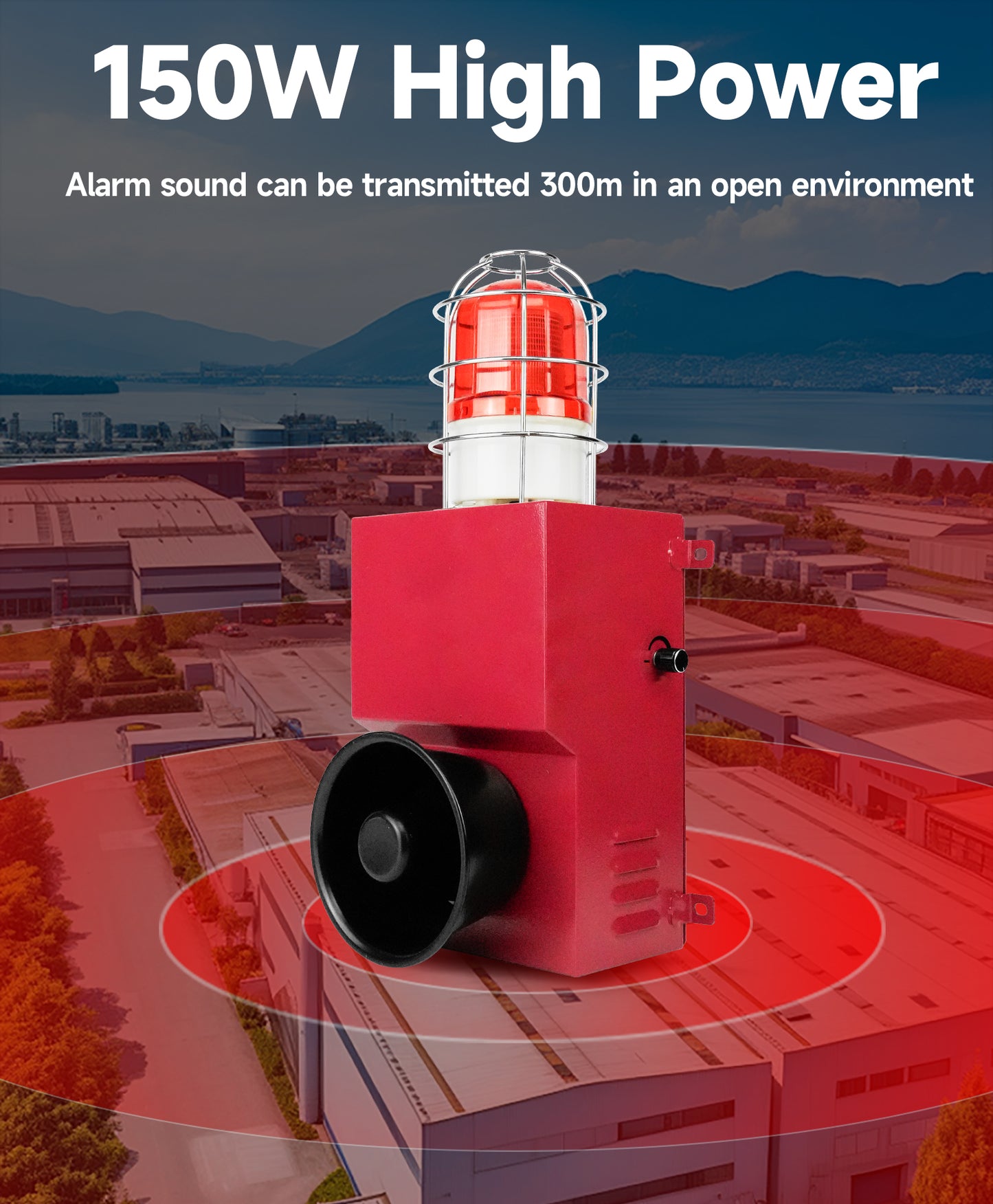 YASONG Industrial Siren Alarm 130db IP65 Waterproof Outdoor Loud Horn Indoor 150W Emergency Security Self-Contained Siren with Strobe Light SLA-900M