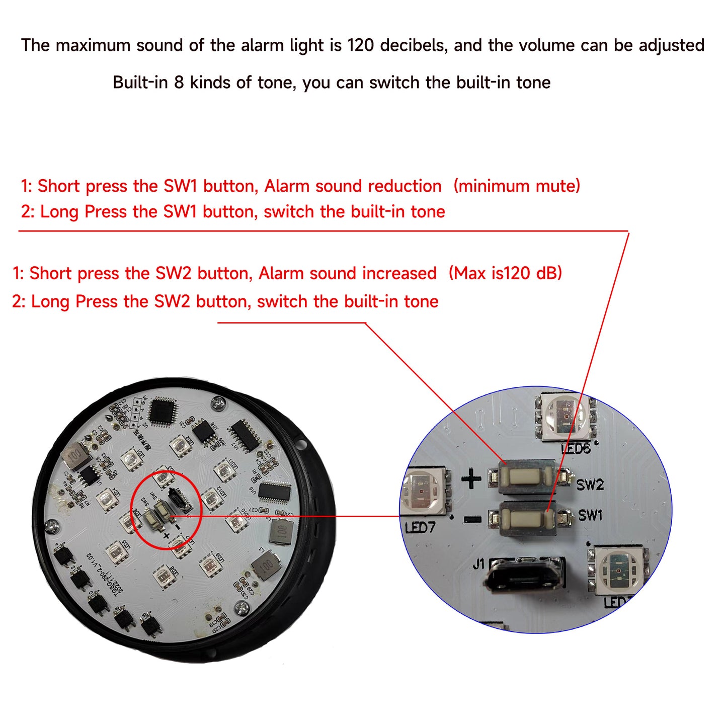 YASONG 7 Colors Waterproof Strobe Siren Light with 120dB Alarm Sound 8 Tones and 3 Flash Modes AC100V-240V SLA-290-II