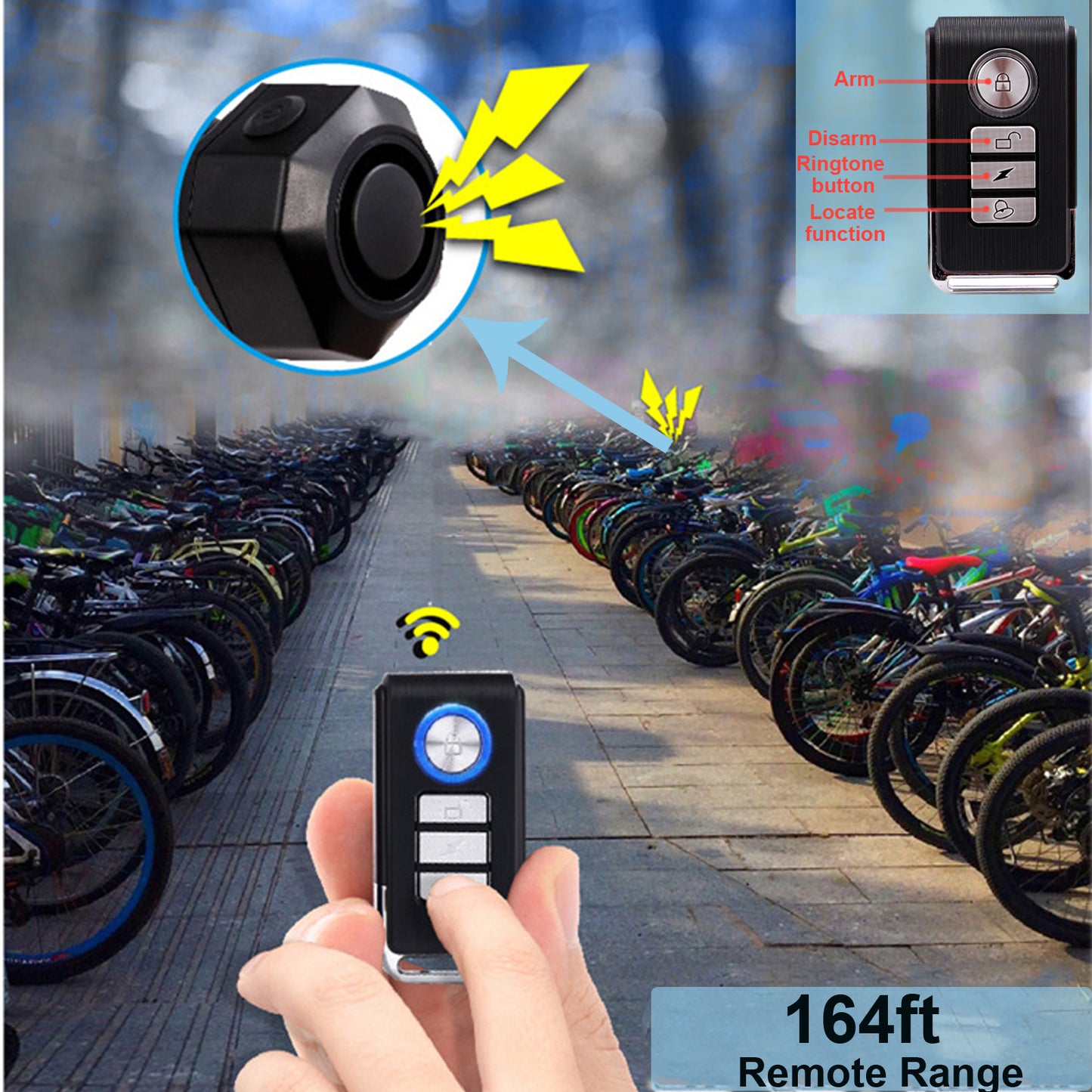 YASONG Bike Alarm for Ebikes Accessories USB Rechargeable Anti Theft Wireless Security Motorcycle Bicycle Alarm System with Remote Motion (2 Pack)