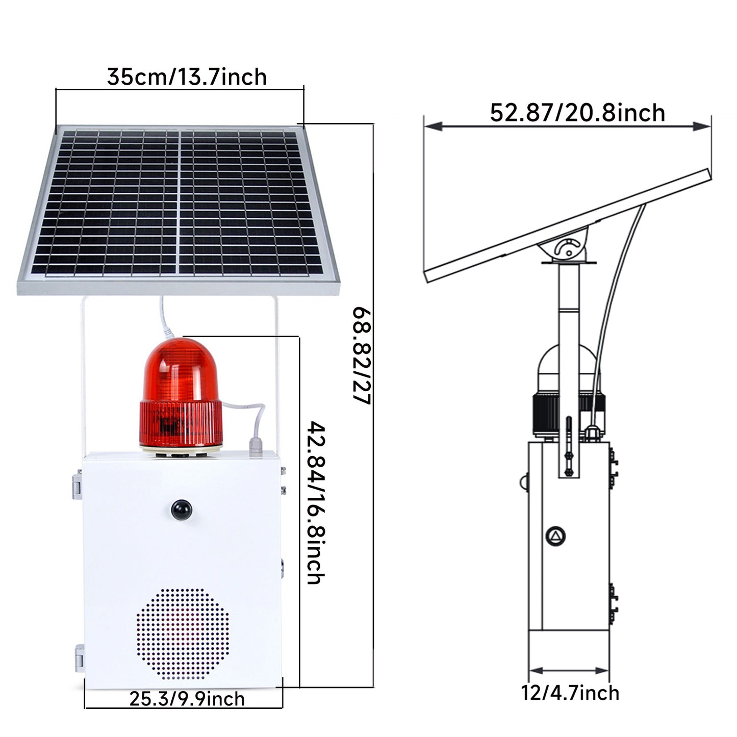 YASONG Solar Motion Sensor Alarm Siren Waterproof Outdoor Motion Detector Sirens with Strobe Light, 120dB Horn Tone Adjustable SLA-118VS-II
