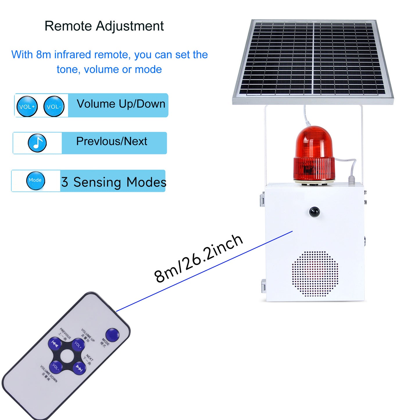 YASONG Solar Motion Sensor Alarm Siren Waterproof Outdoor Motion Detector Sirens with Strobe Light, 120dB Horn Tone Adjustable SLA-118VS-II