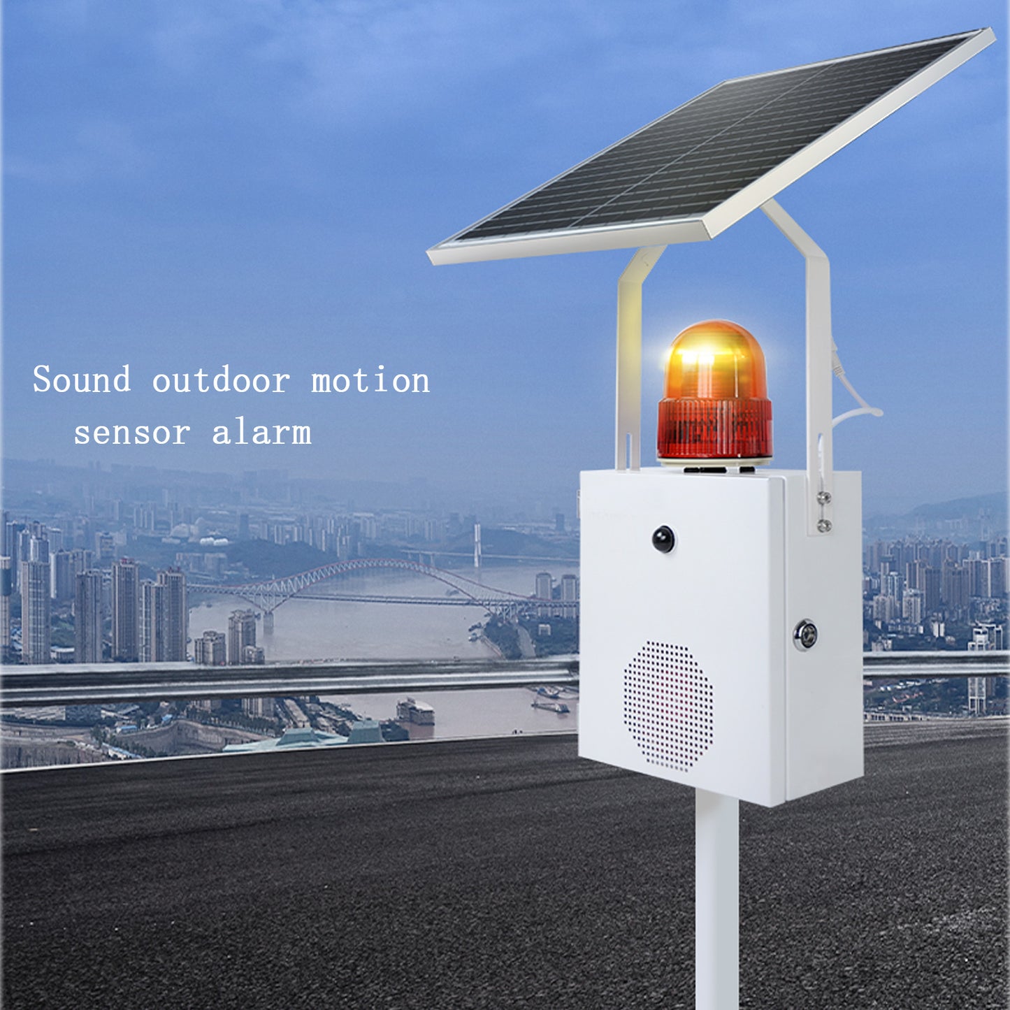 YASONG Solar Motion Sensor Alarm Siren Waterproof Outdoor Motion Detector Sirens with Strobe Light, 120dB Horn Tone Adjustable SLA-118VS-II
