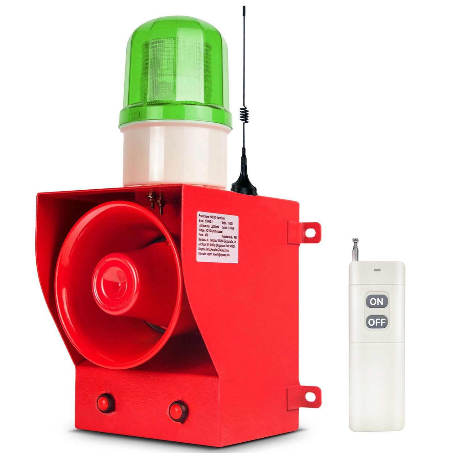 YASONG 2000m Remote Control Alarm Siren 130dB Horn Outdoor Emergency Industrial Security Sirens with Strobe Light Tone Volume Adjustable SLA-05BY
