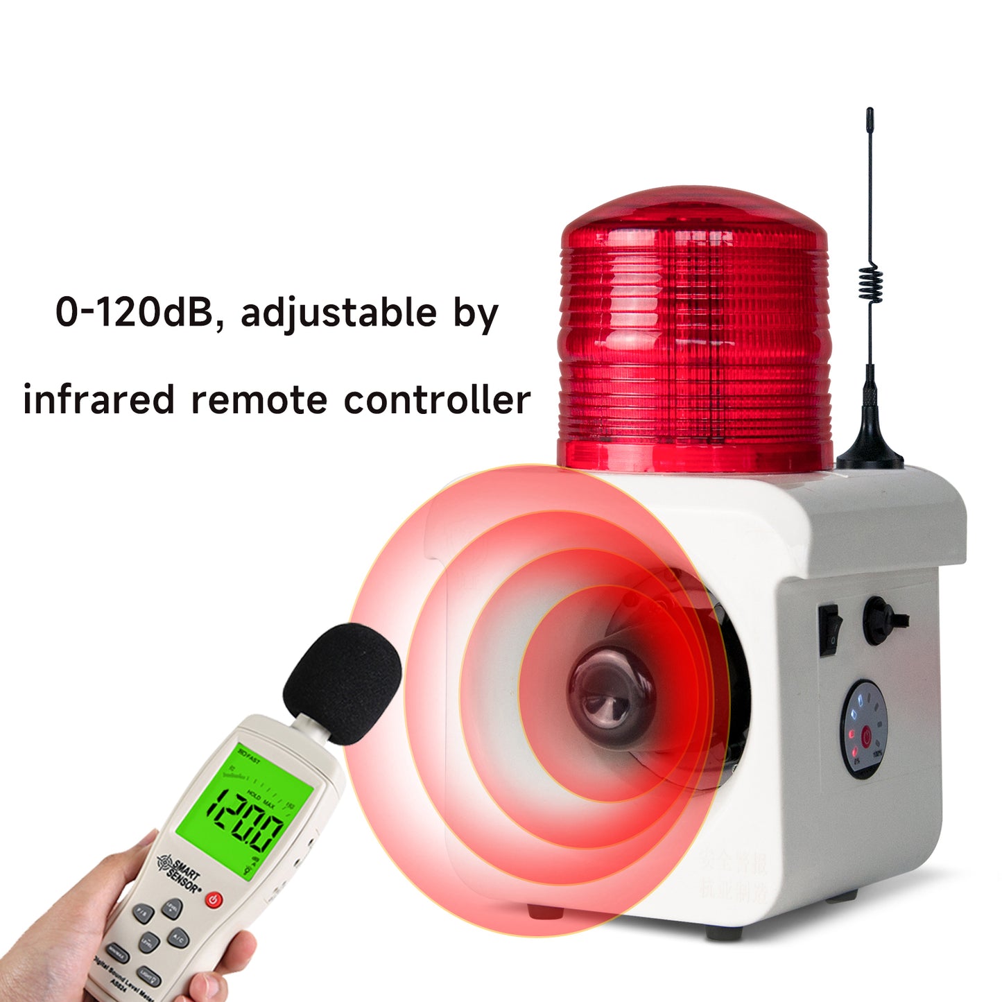 YASONG Portable Rechargeable Wireless Remote Control Alarm Siren 500m(0.31mi) Remote Distance Waterproof 120dB Siren with Adjust Volume and Tone, Lithium Battery SLA-800BY-500