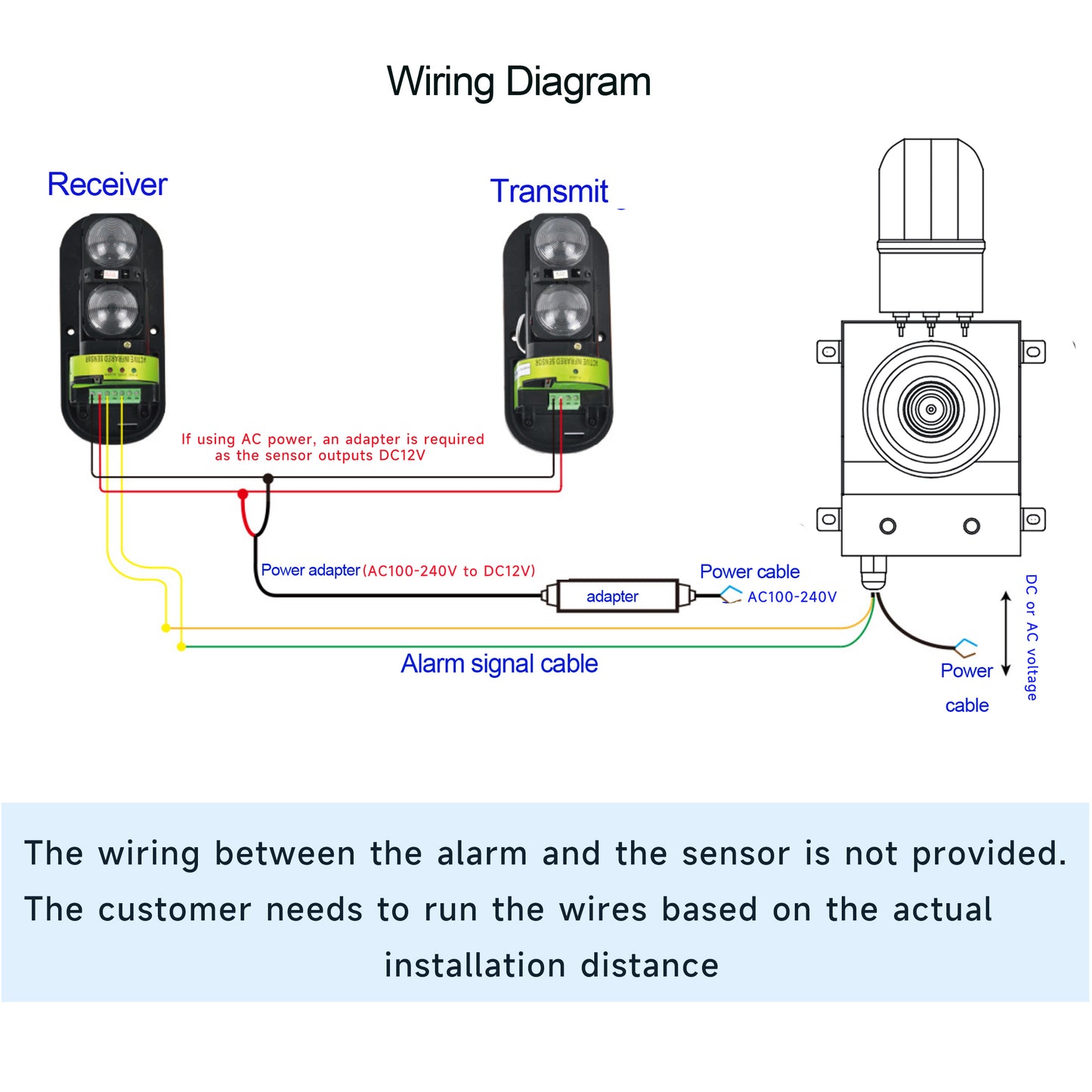 Industrial Dry Contact Alarm Siren with Infrared Beam Detector Outdoo Waterproof Adjust 130dB Sound Security Alarm Systerm for Factory Warehouse Garage Perimeter Protection
