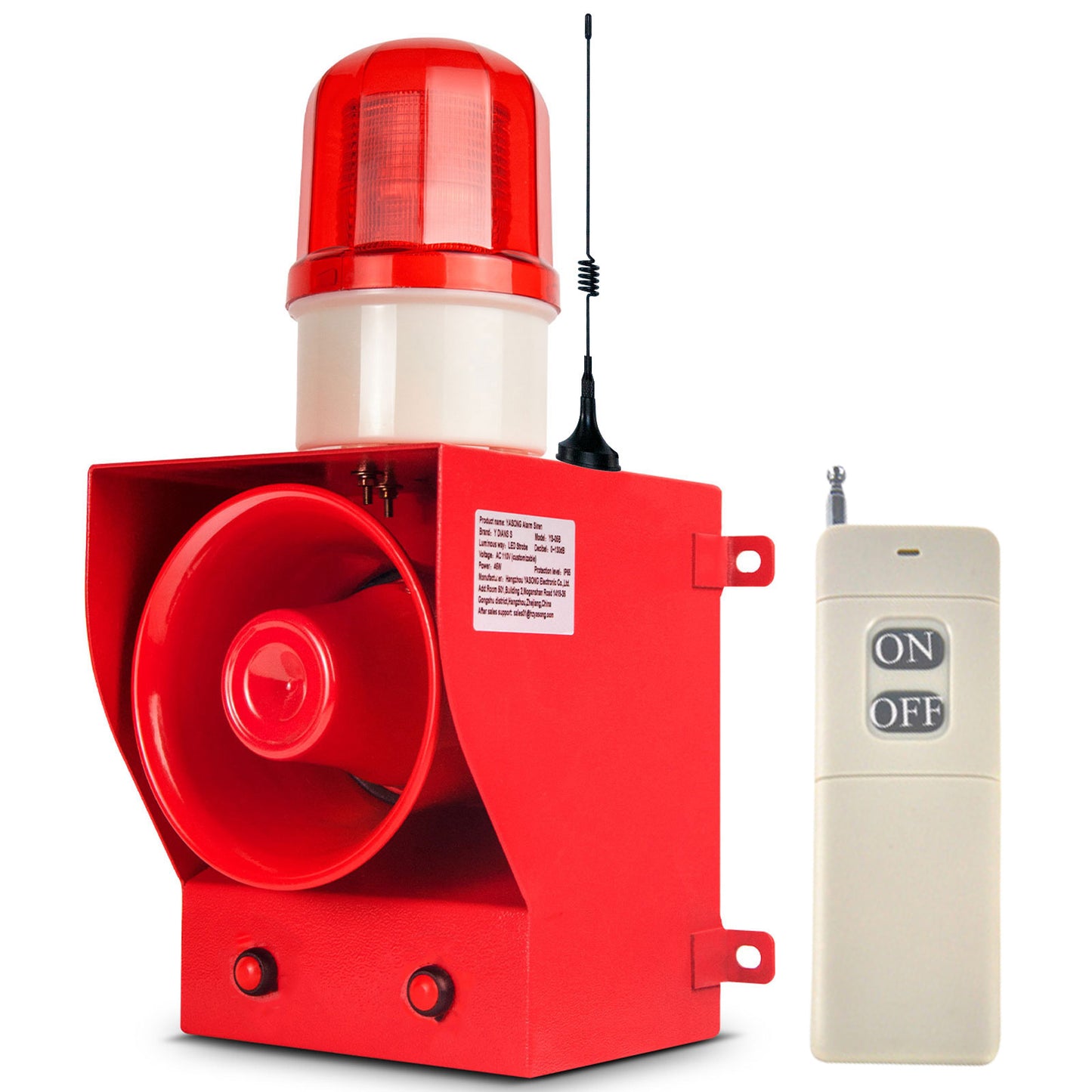 YASONG 2000m Remote Control Alarm Siren 130dB Horn Outdoor Emergency Industrial Security Sirens with Strobe Light Tone Volume Adjustable SLA-05BY