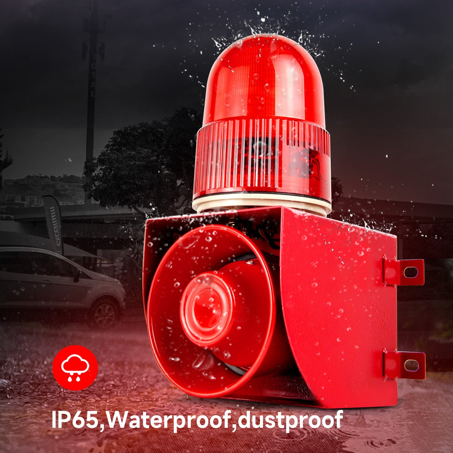 YASONG SLA-01 Industrial Alarm Siren Waterproof 120dB Horn Siren Speaker with LED Strobe Light 25W Alarm System for Factory, Dock, Warehouses