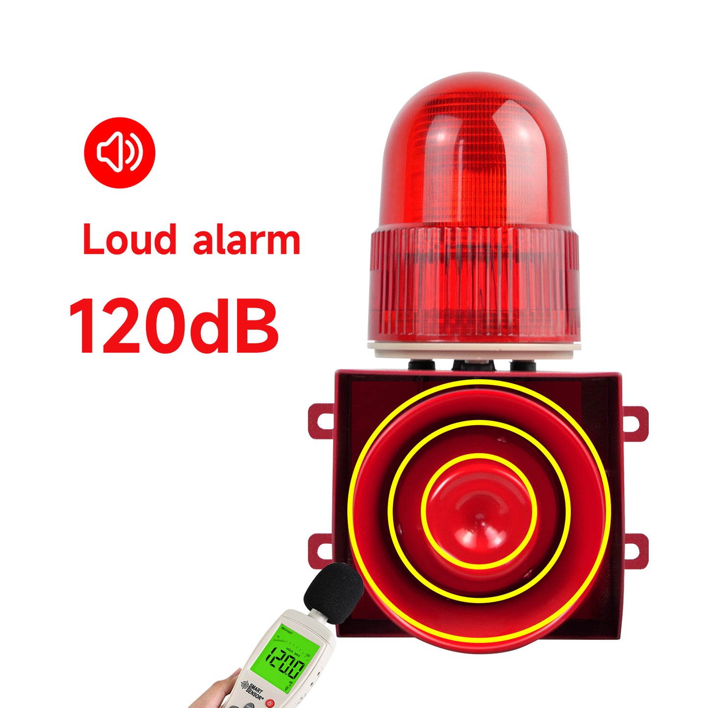 YASONG SLA-01 Industrial Alarm Siren Waterproof 120dB Horn Siren Speaker with LED Strobe Light 25W Alarm System for Factory, Dock, Warehouses
