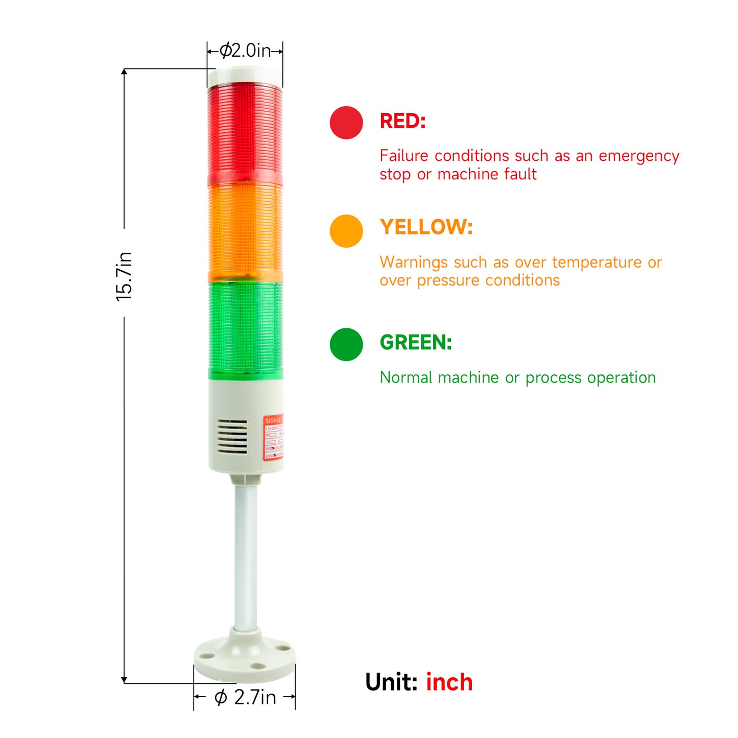 YASONG Industrial Signal Tower Lamps Andon Stack Light Warning Lights Red Yellow Green 3 Layers LTA-205T/W(J)-3