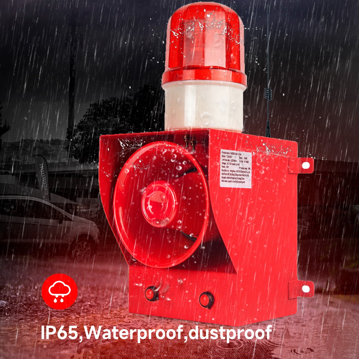 YASONG 2000m Remote Control Alarm Siren 130dB Horn Outdoor Emergency Industrial Security Sirens with Strobe Light Tone Volume Adjustable SLA-05BY