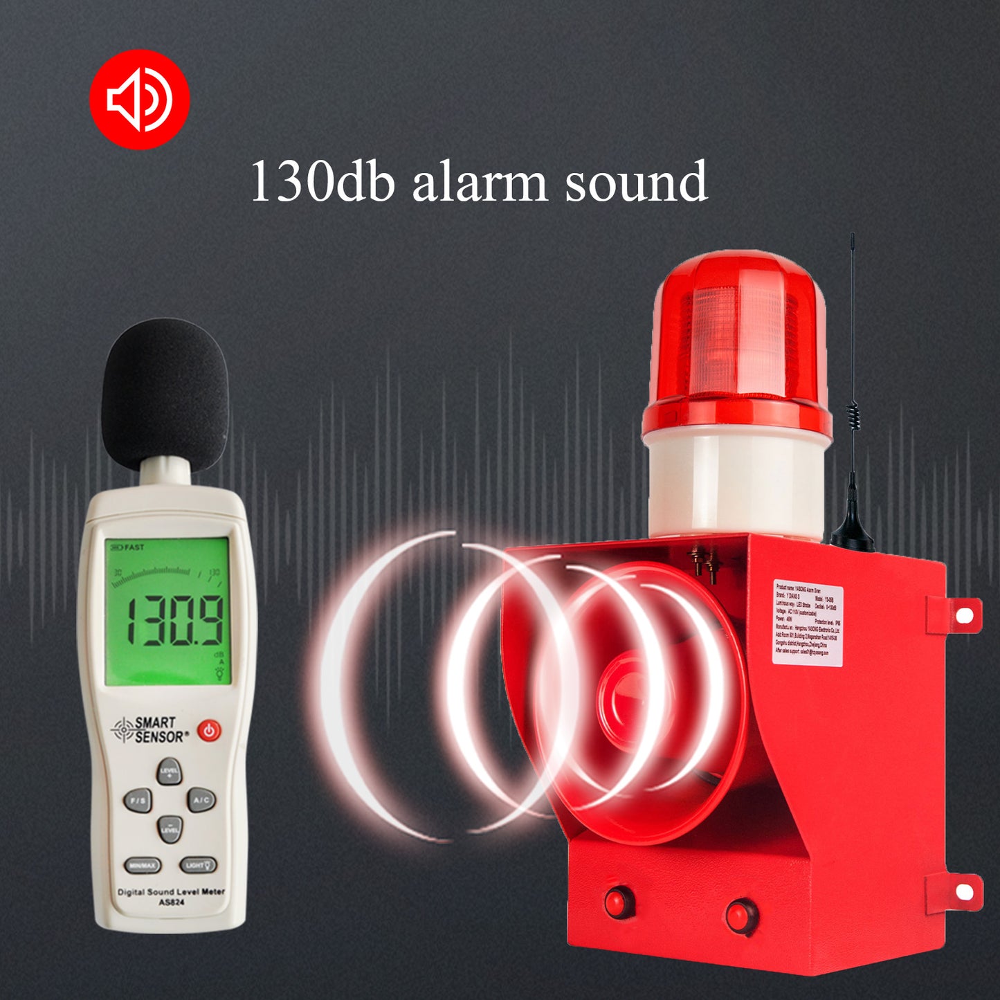 YASONG 2000m Remote Control Alarm Siren 130dB Horn Outdoor Emergency Industrial Security Sirens with Strobe Light Tone Volume Adjustable SLA-05BY