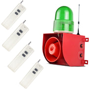 Sirena de alarma con control remoto para exteriores YASONG de 1.2 millas/0.3 millas, bocina ruidosa de 120 dB ajustable con puerto USB y 4 controles remotos, impermeable IP65 SLA-01HY-4
