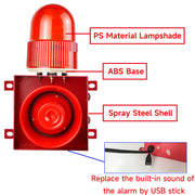 YASONG SLA-01H1 120dB Timer Alarm Siren, 25W, 12 Tones, IP65, USB Upload, LED Strobe, Wall Mount